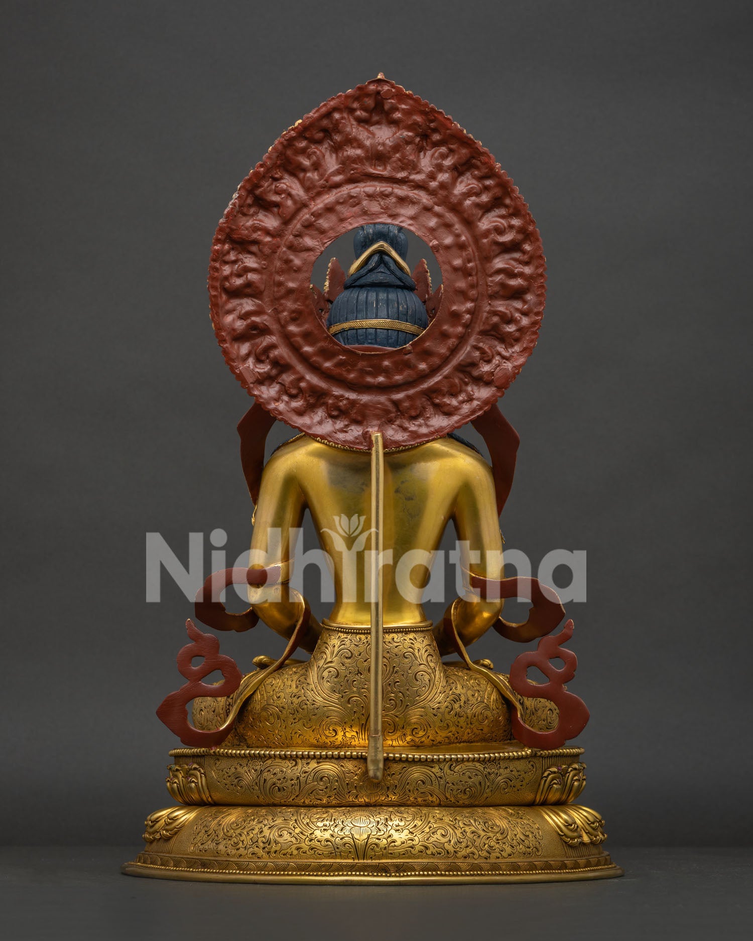 Amitayus Statue back view with detailed halo and traditional Nepalese craftsmanship