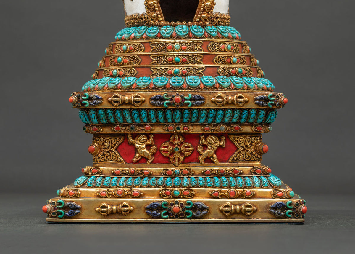 Traditional Stupa | Tibetan Chorten with Gemstone Inlay