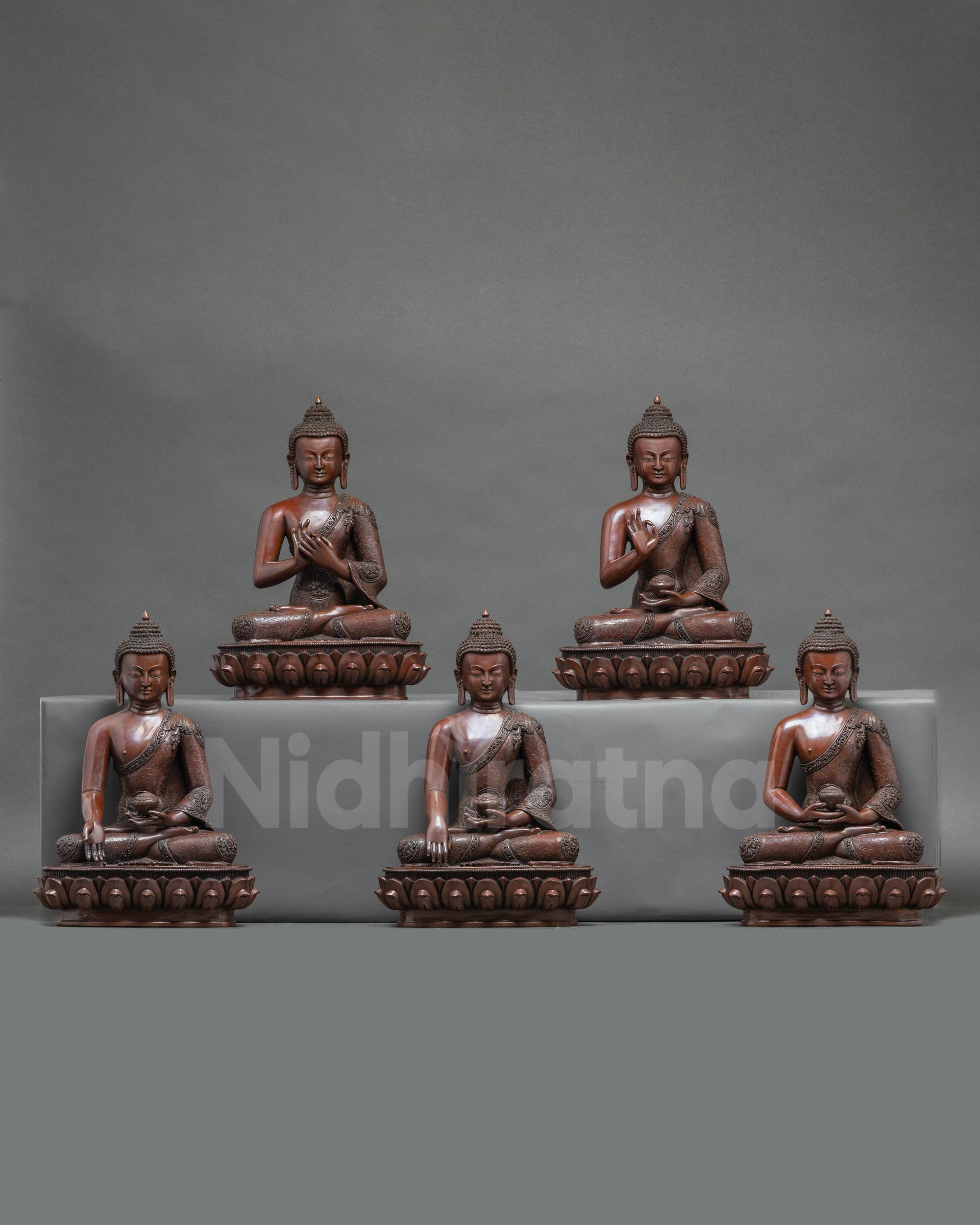 Five Dhyani Buddha Statue Set for Meditation and Spiritual Practice
