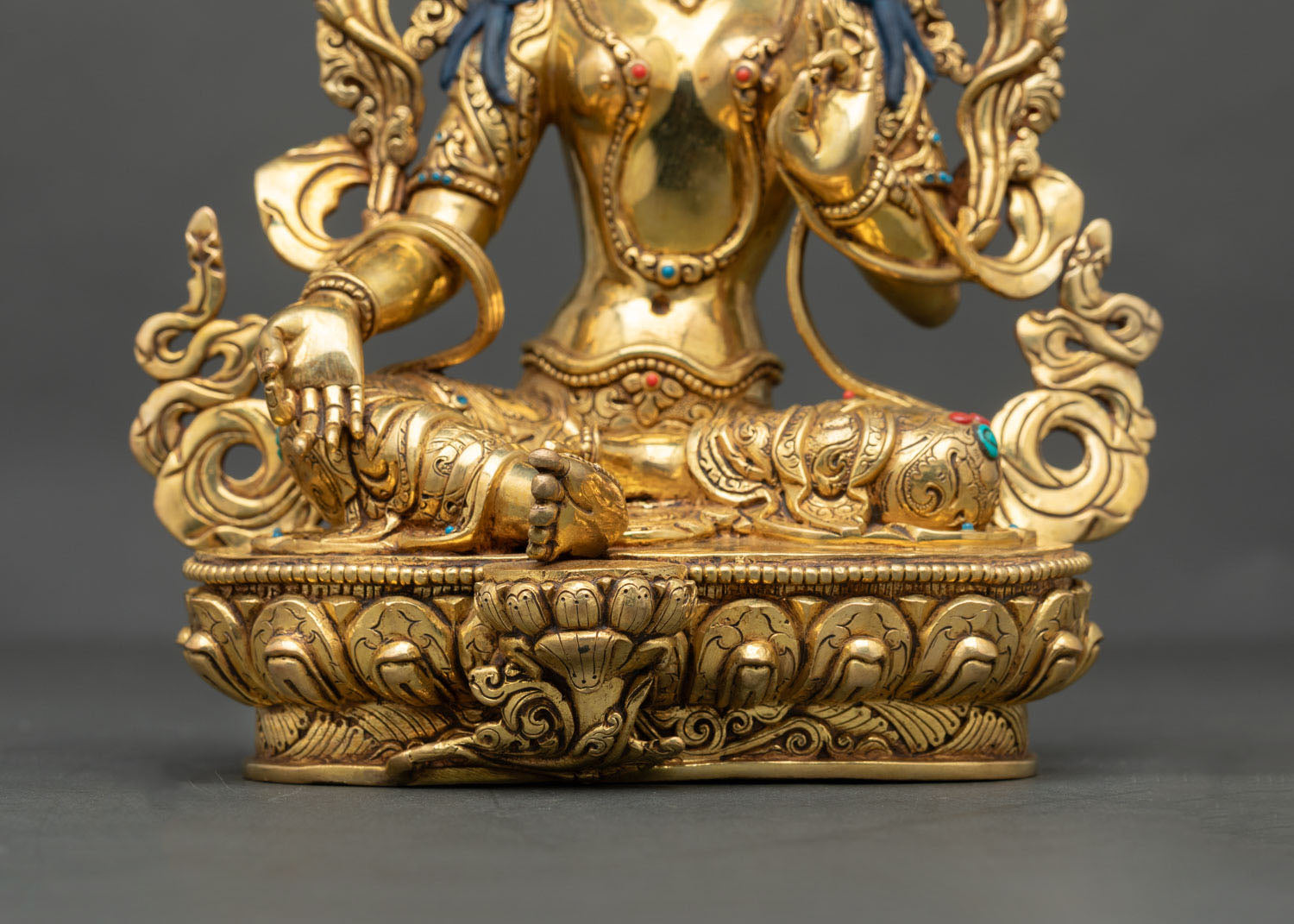 Elegant Green Tara | Gold Gilded Copper Tara Statue