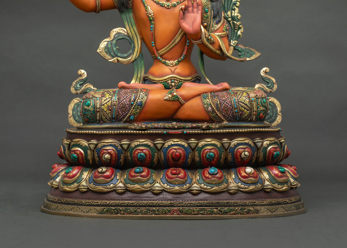 Traditional Manjushri Sculpture for Meditation | Colorful Buddhist Art