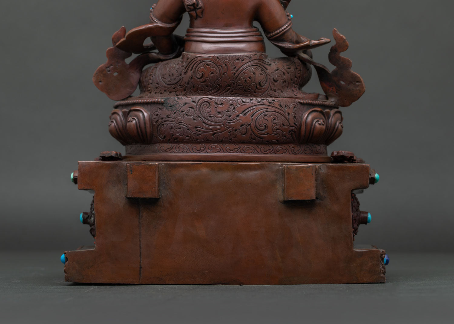 Dzambhala In Ornate Throne Statue | Brown Oxidized Copper Sculpture