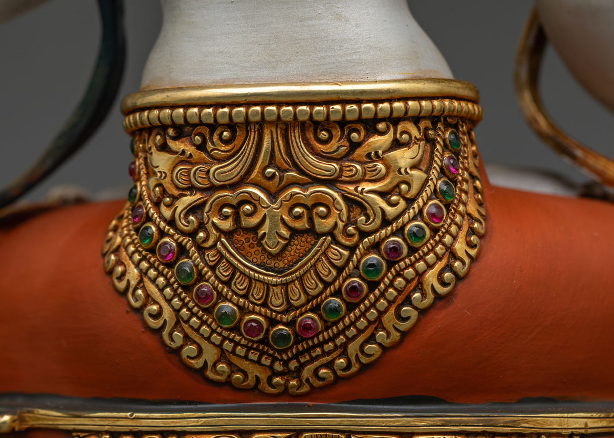 Hand-Painted White Tara Statue – Seven-Eyed Longevity Goddess Icon