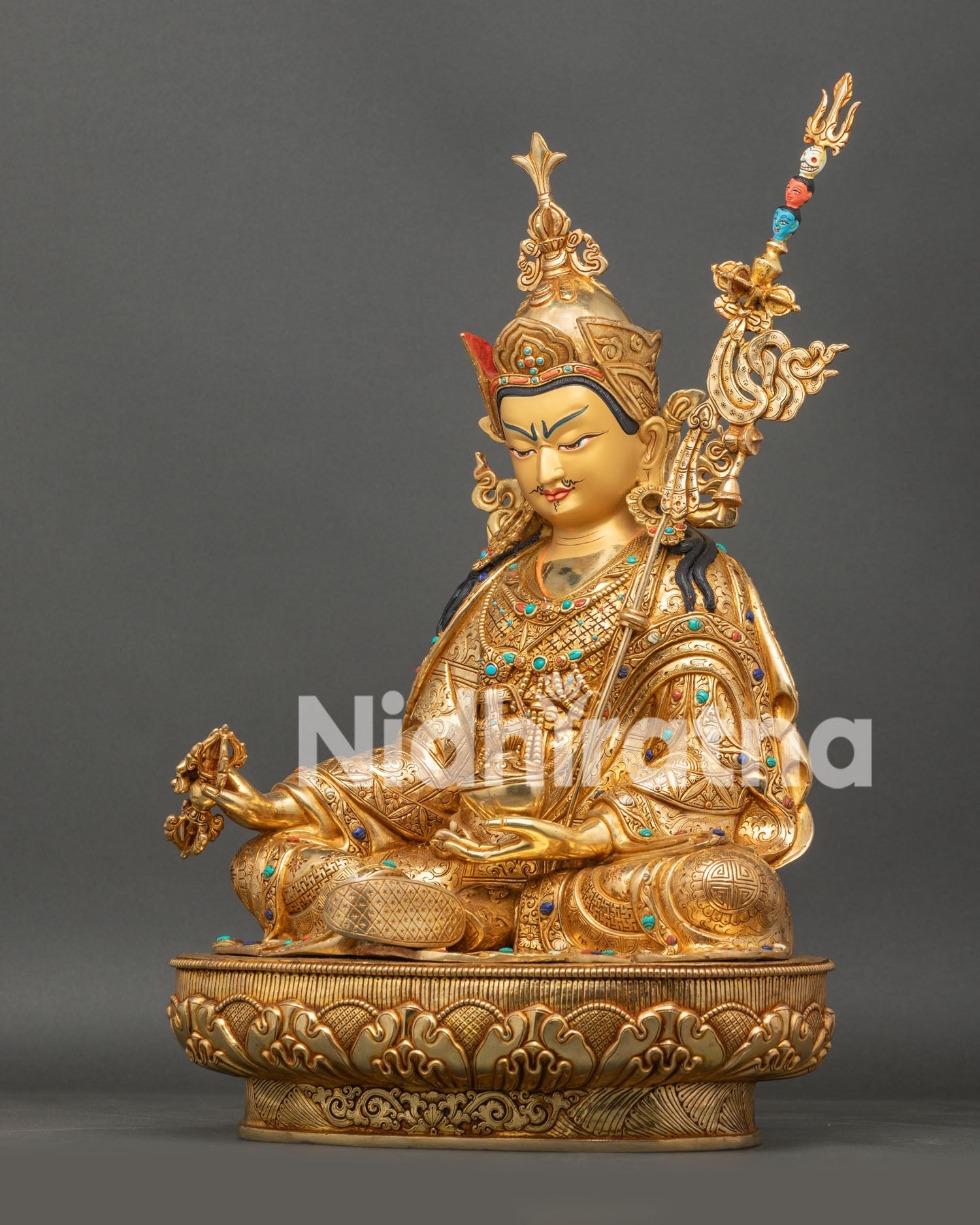 Guru Rinpoche with Two Consorts Statue – Sacred Vajrayana Art