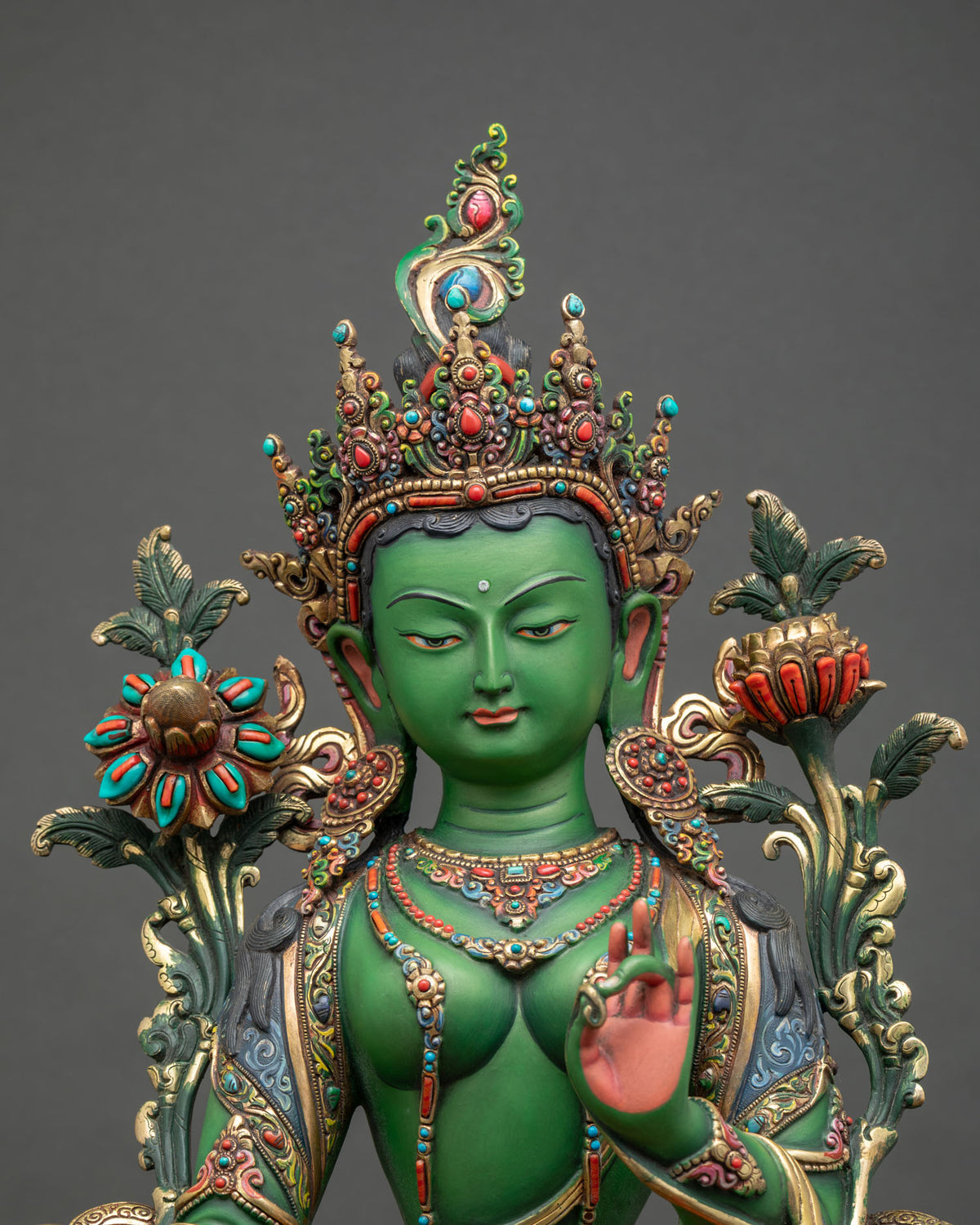 Vibrant Green Tara Sculpture – Handcrafted Nepali Buddhist Art