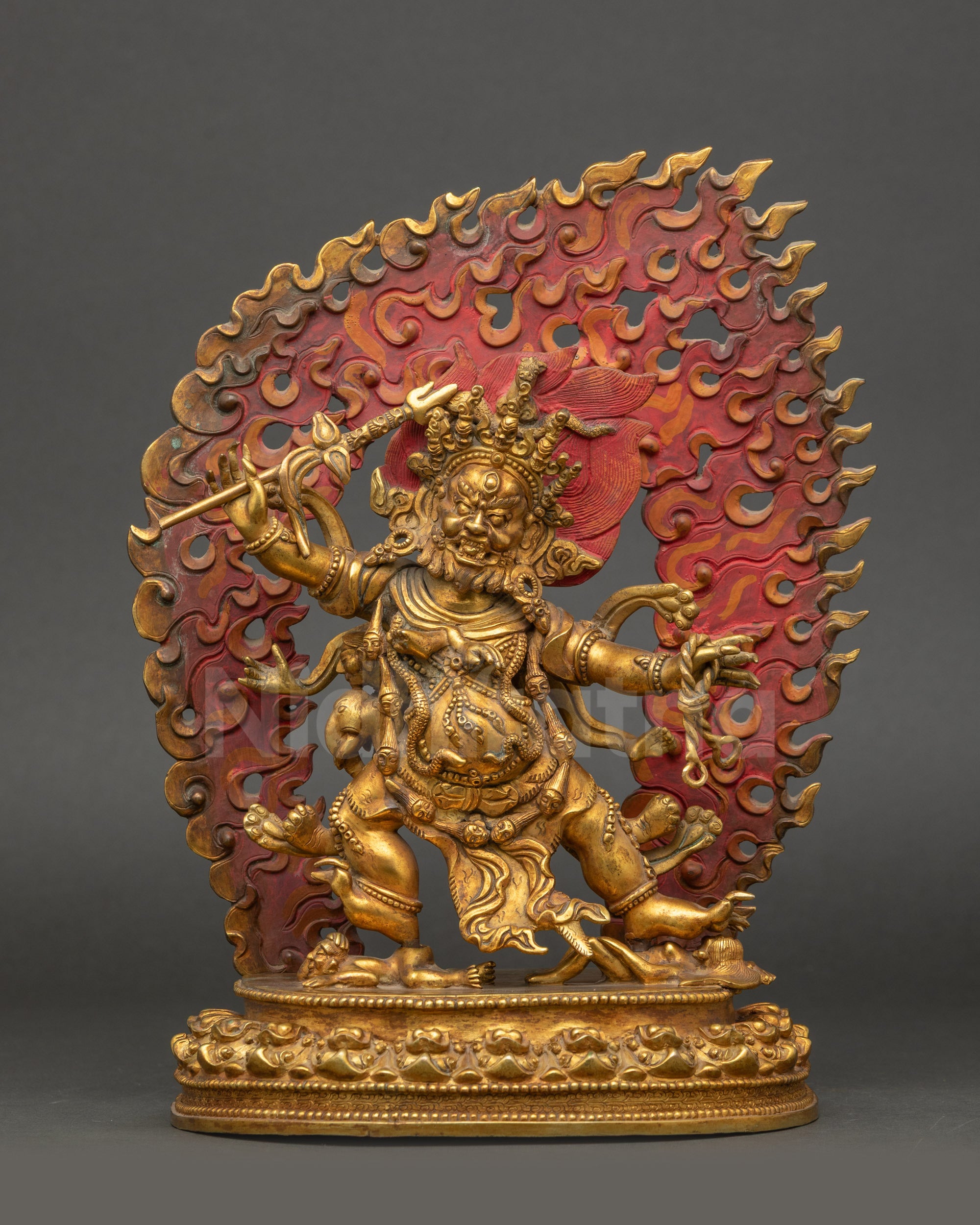 Front view Hayagriva statue fire-gilded copper, wrathful protector deity, lost-wax casting