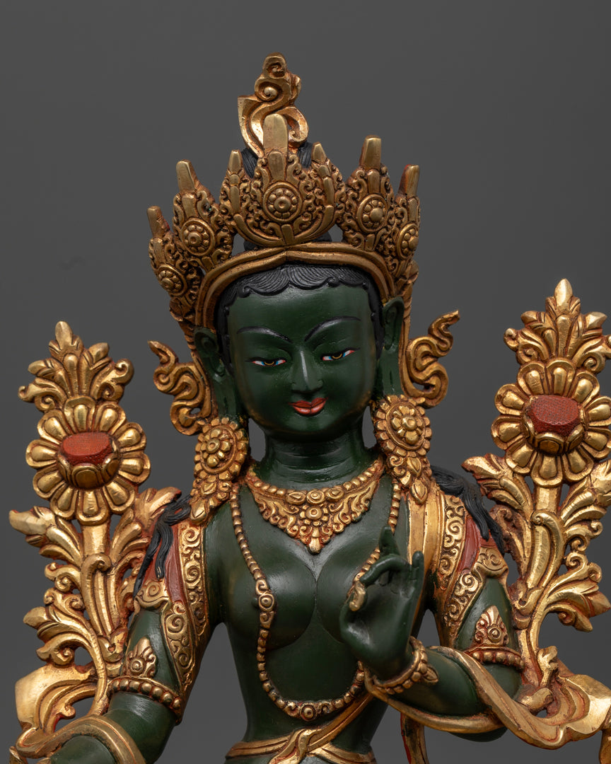 Tibetan Buddhist Green Tara Great Liberator Figurine | Sacred Sculpture for Buddhist Shrines | Tara Buddhism