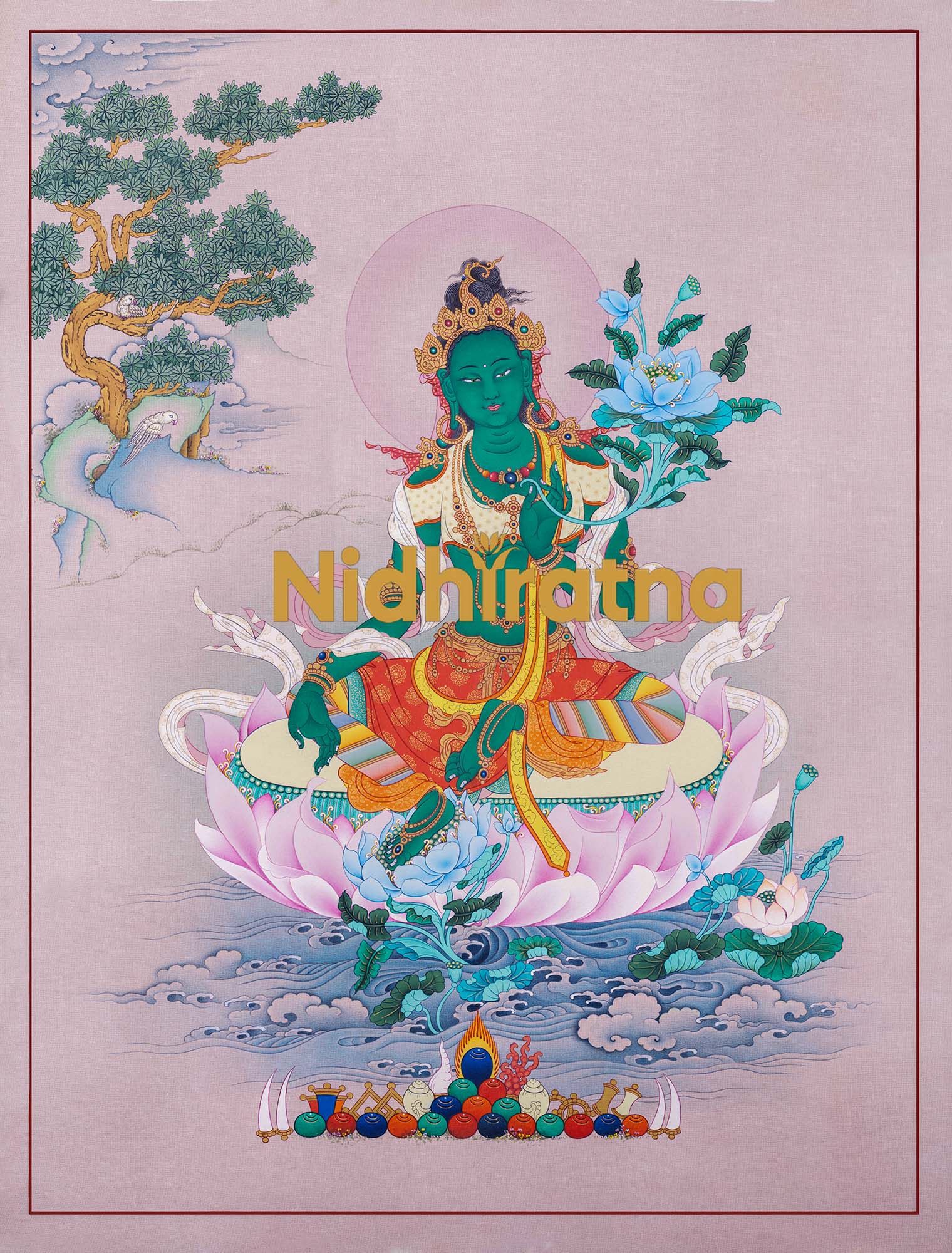 Thangka Print of Green Tara – High-Quality Giclee Canvas Prints