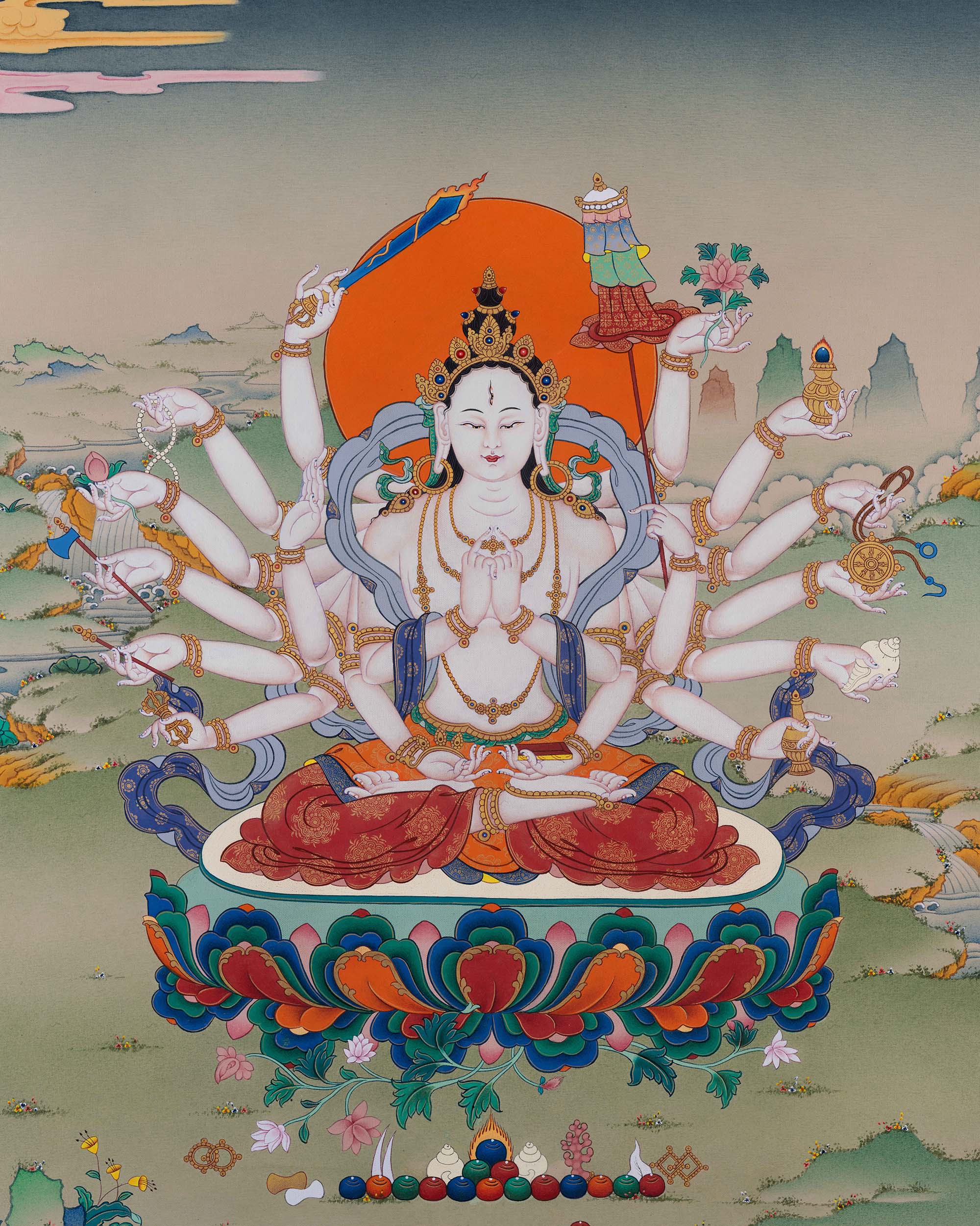 Detailed Chundi Thangka Print | Powerful Tibetan Thangka Painting