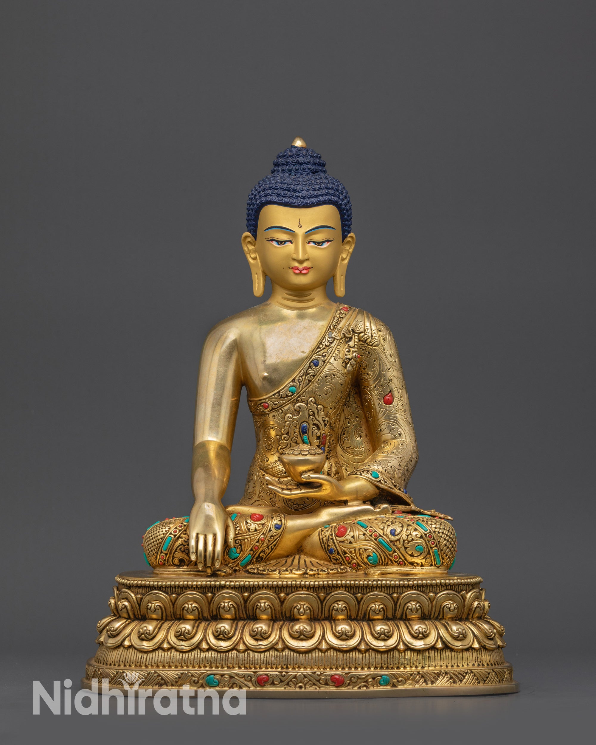 Fire Gold-Gilded Shakyamuni Buddha Statue Handcrafted by Newari Artisans Nepal