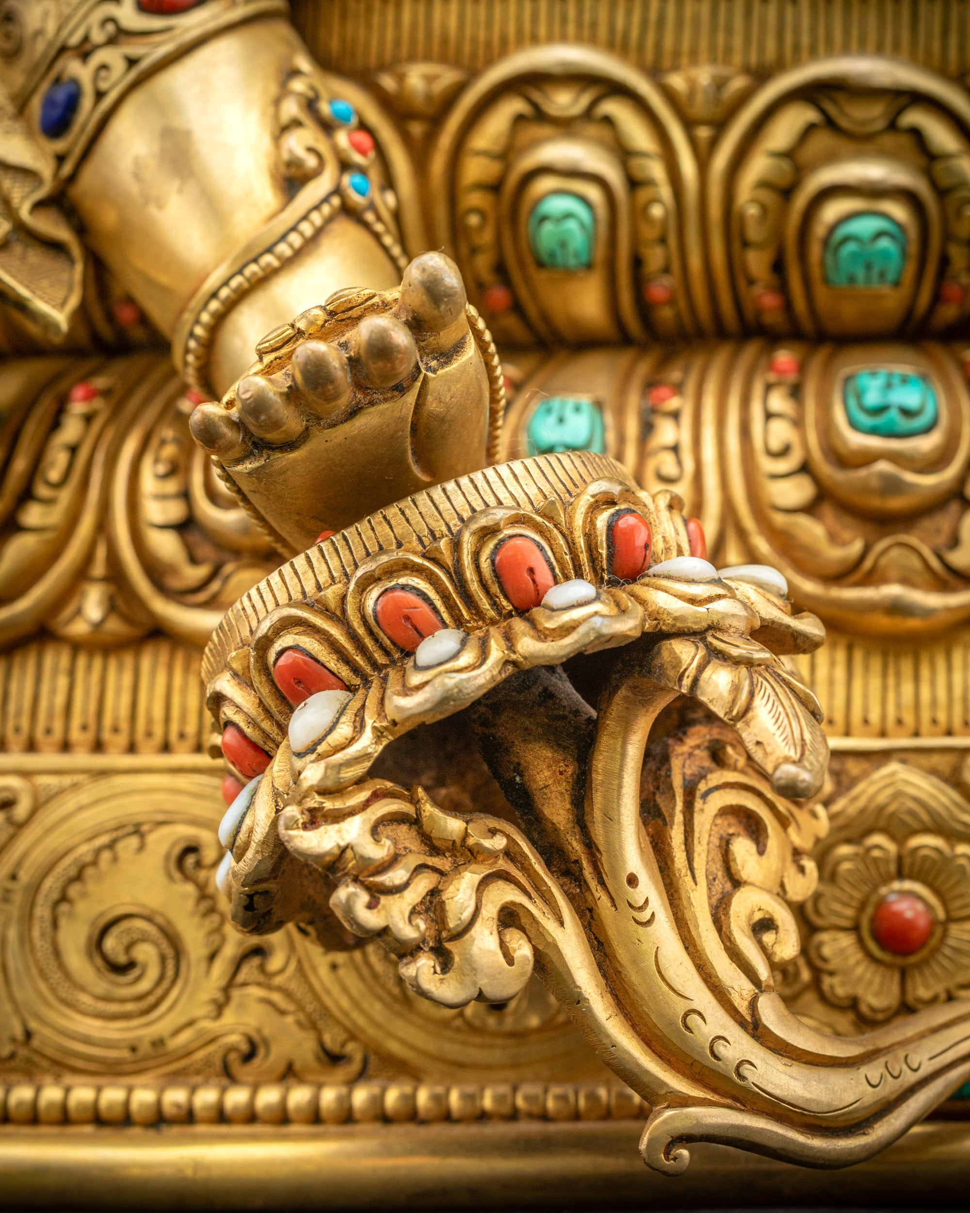 Foot on lotus close up in Lalitasana posture on moon disc