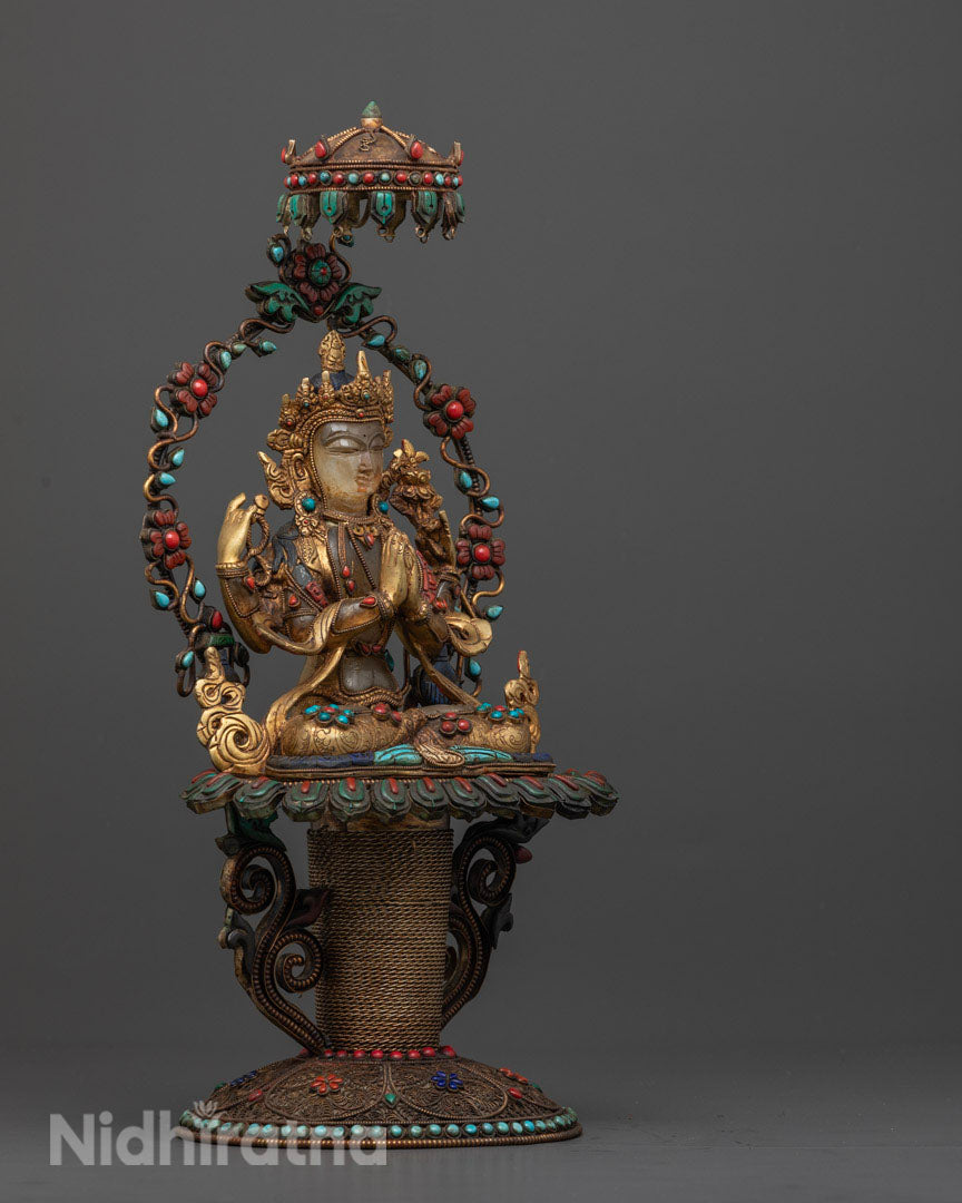 Crystal Made Chenrezig Statue | Adorned with Semi-Precious Stones | Chenrezig Statue is Seated on Lotus seat