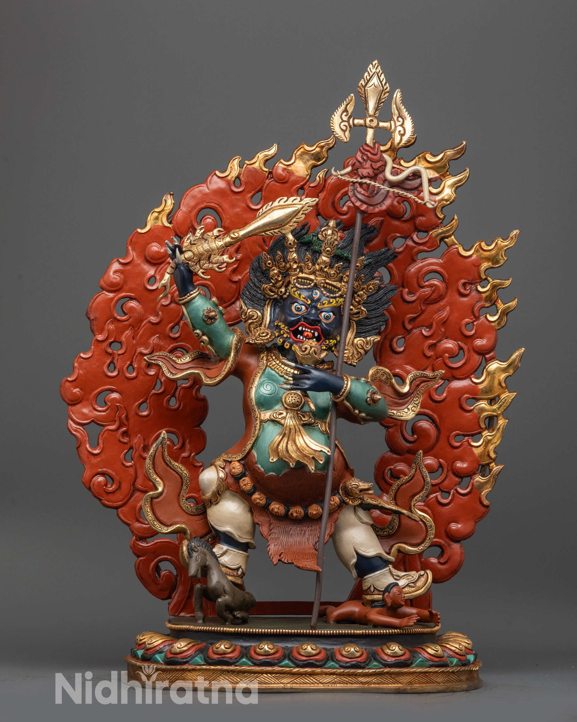 Front-view of Hand-Carved Copper Begtsen Chen Statue with Three Eyes and Sword