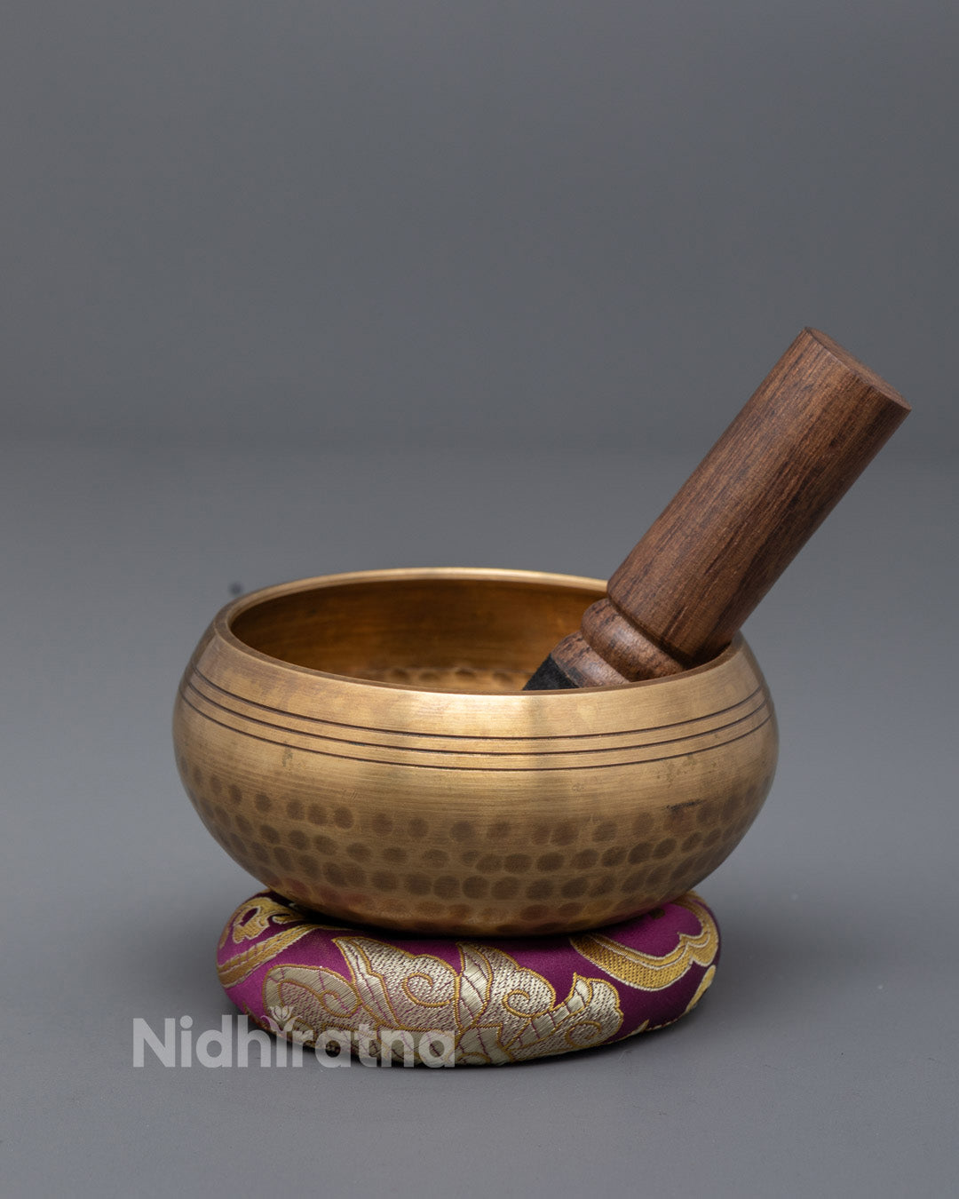 Front-view of Handcrafted Himalayan Singing Bowl with Mallet