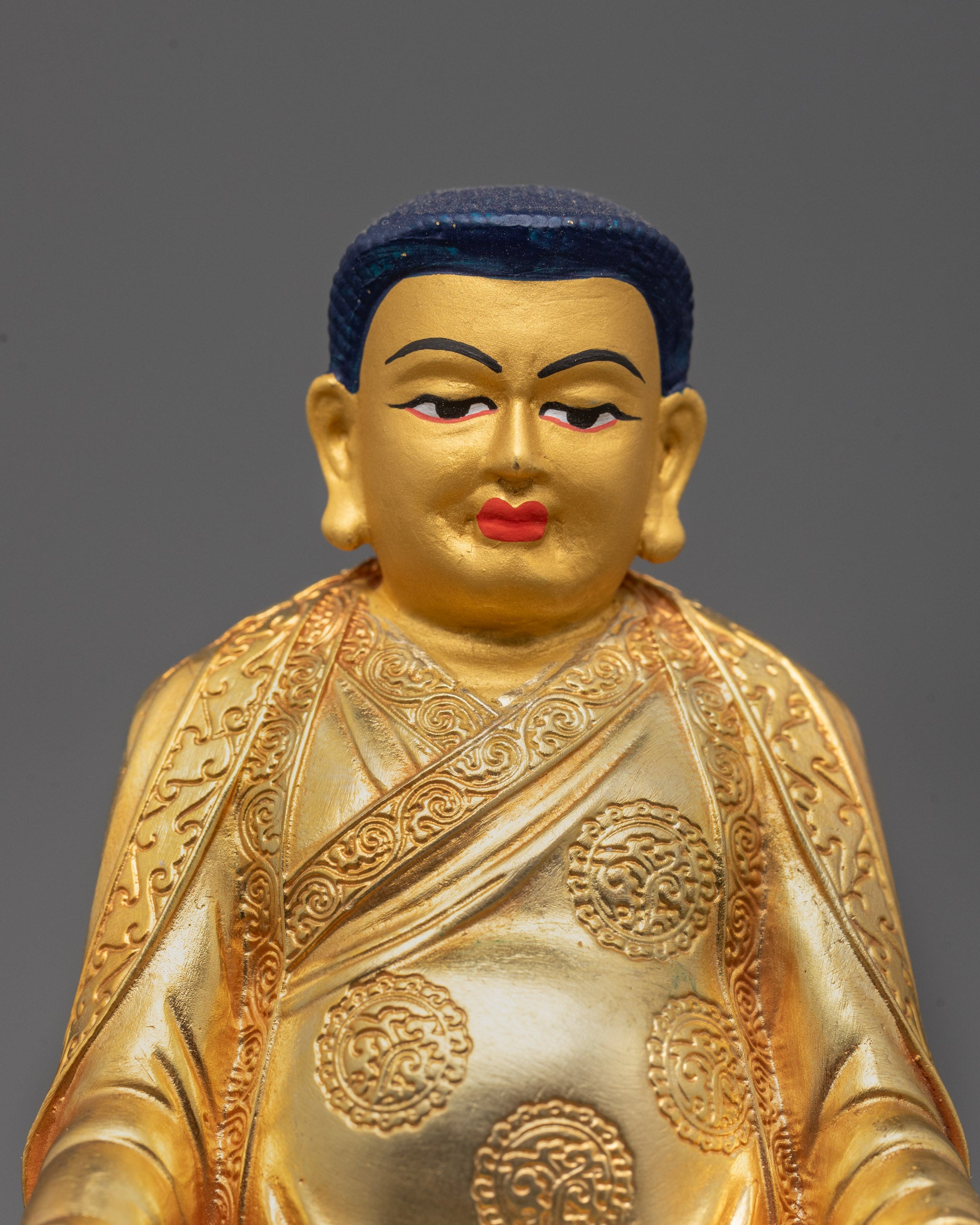 Front-view of Traditional Marpa Lotsawa statue made from premium copper with acrylic highlights
