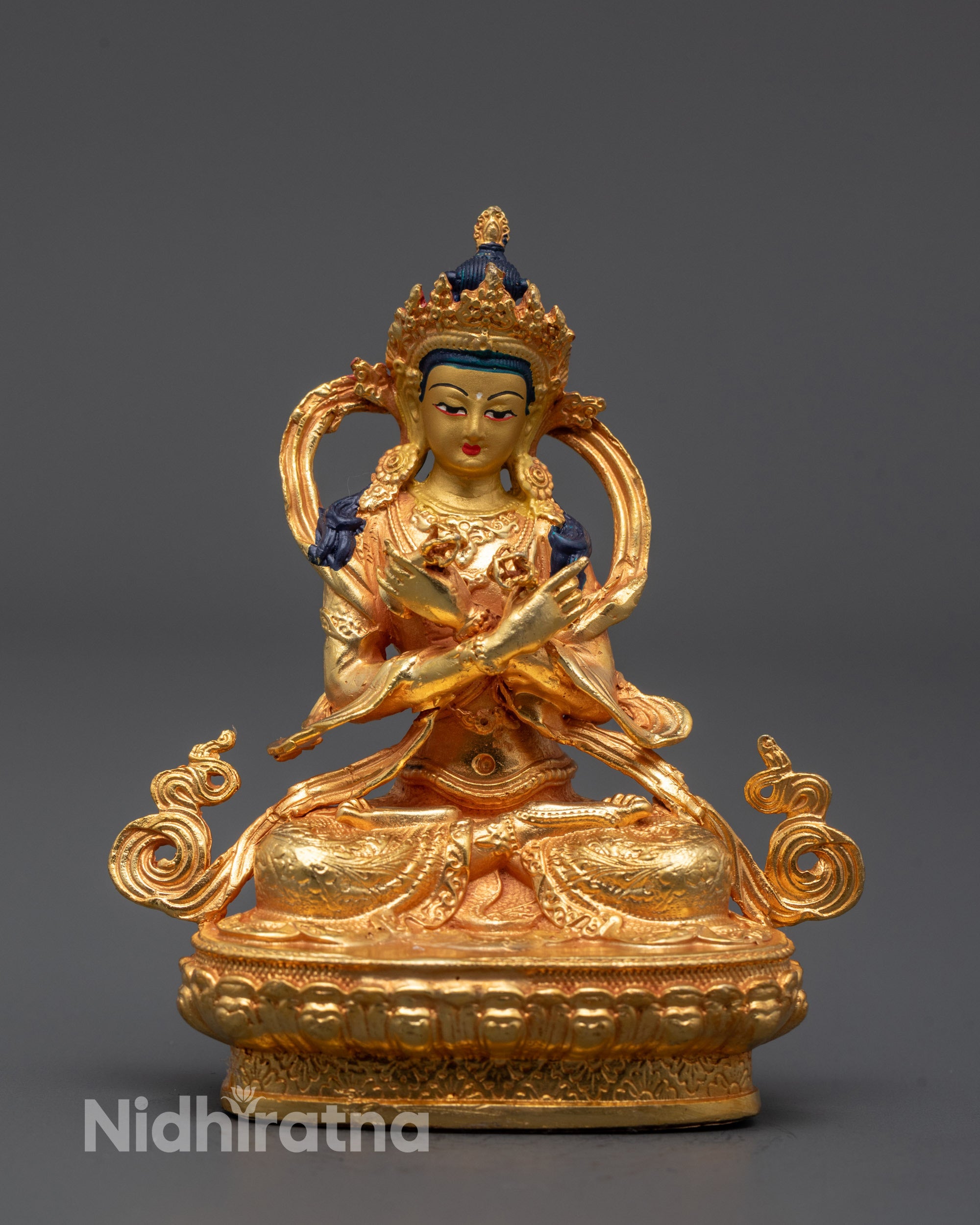 Front View of Machine-Made Vajradhara Statue in 24k Gold Finish