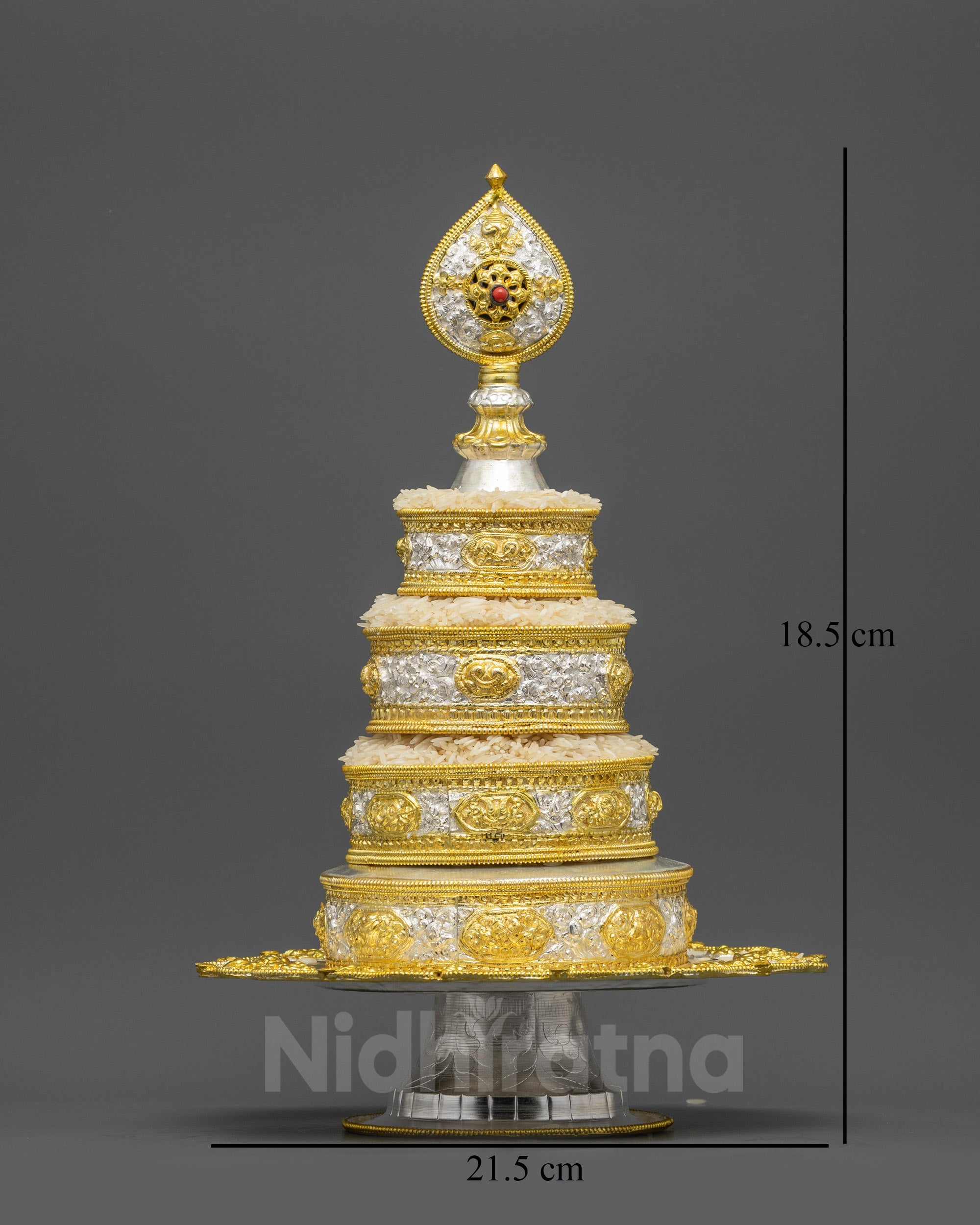 Front view 5" Tibetan Mandala with gold and silver-plated copper rings