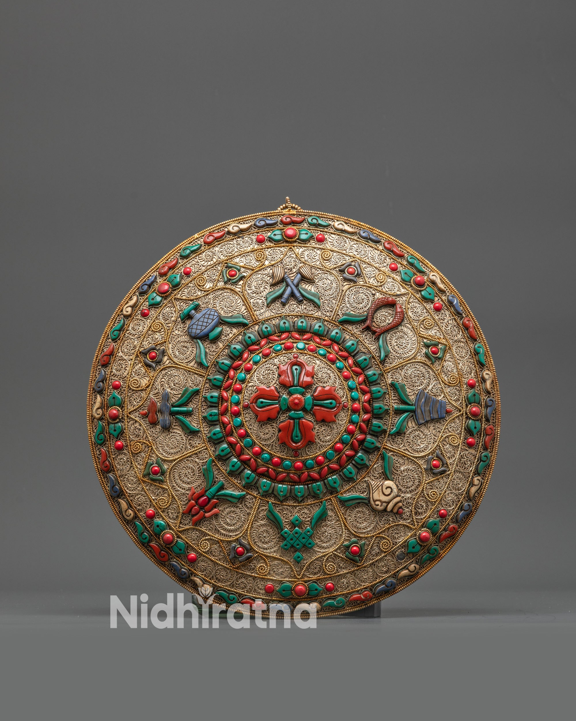 Front view Circular Tibetan Mandala wall hanging for meditation and spiritual decor
