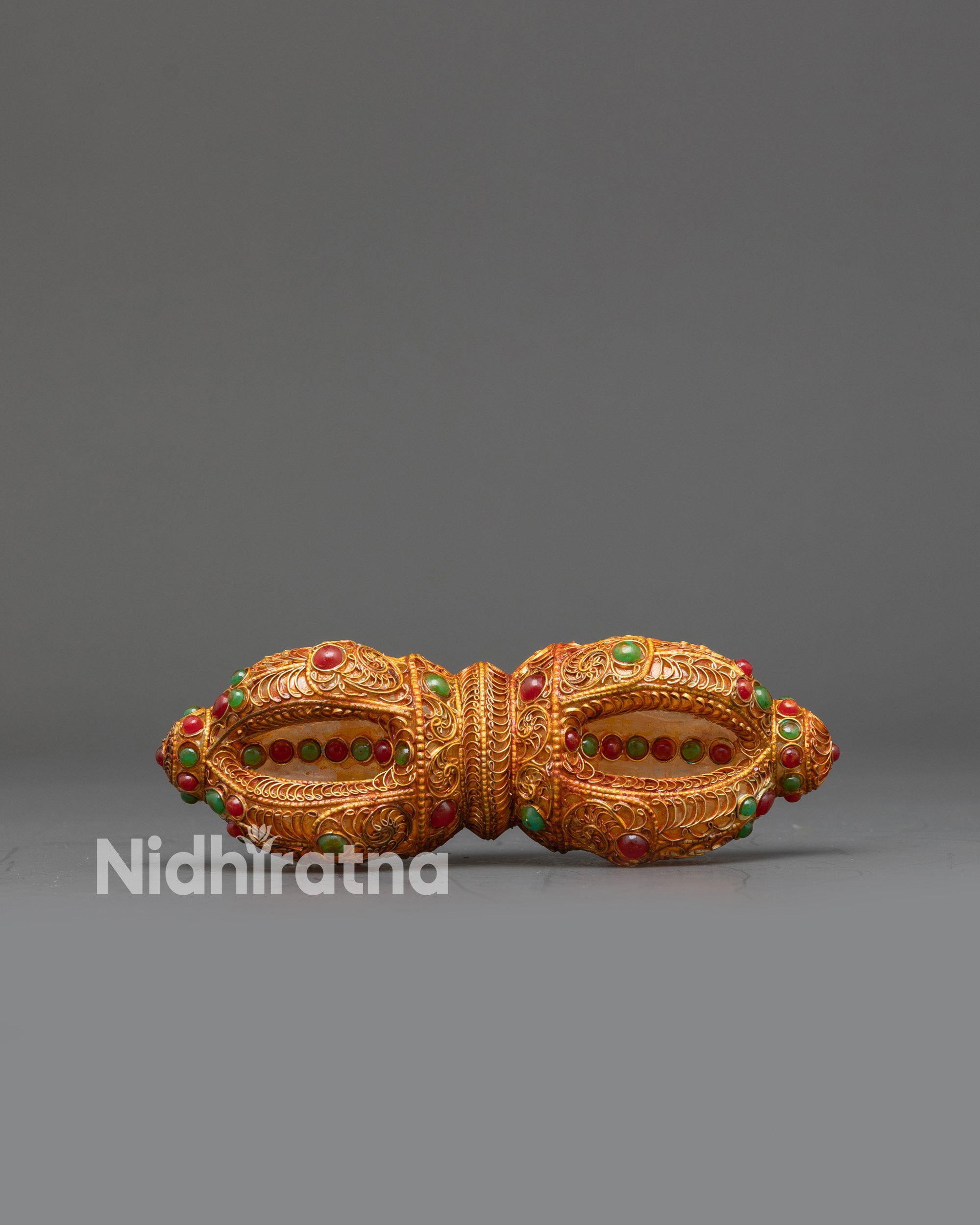 Front view Copper Dorje with Crystal Core | Handcrafted Vajra from Patan Nepal