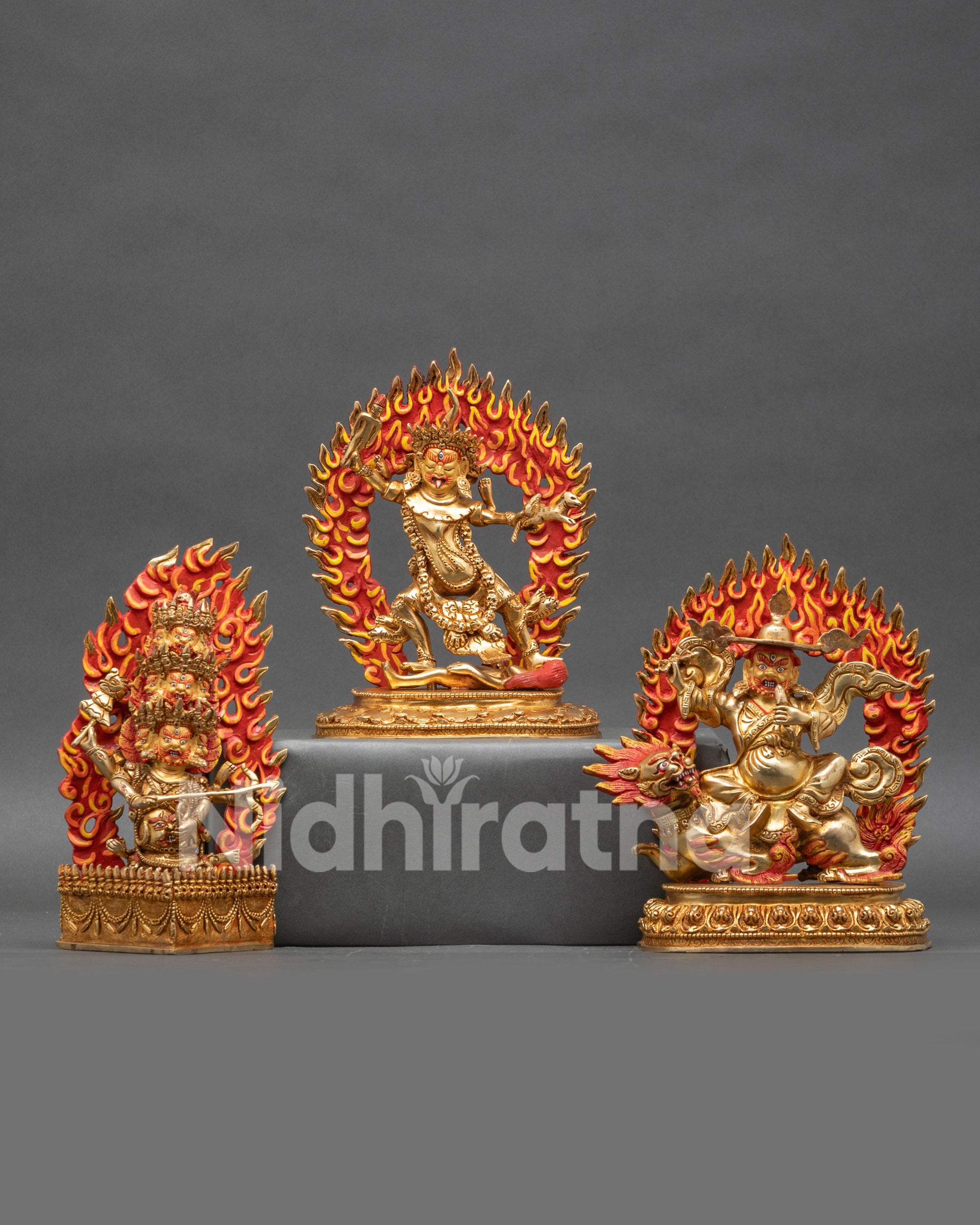 Front view Ekajati Trio Set gold fire-gilded copper Tibetan Buddhist statues
