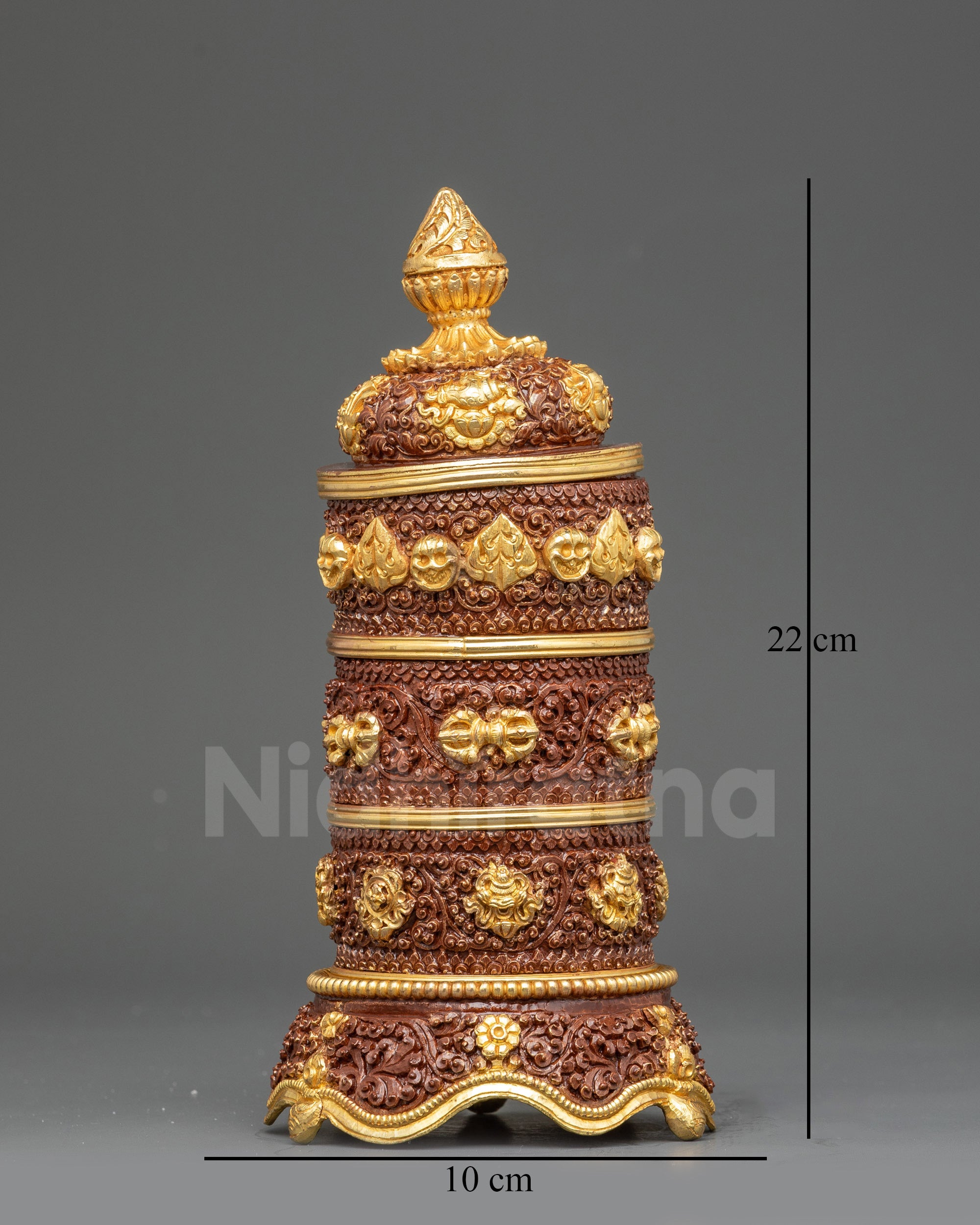 Front view Gold-Plated Copper Rice Pot with spiritual symbols on rings
