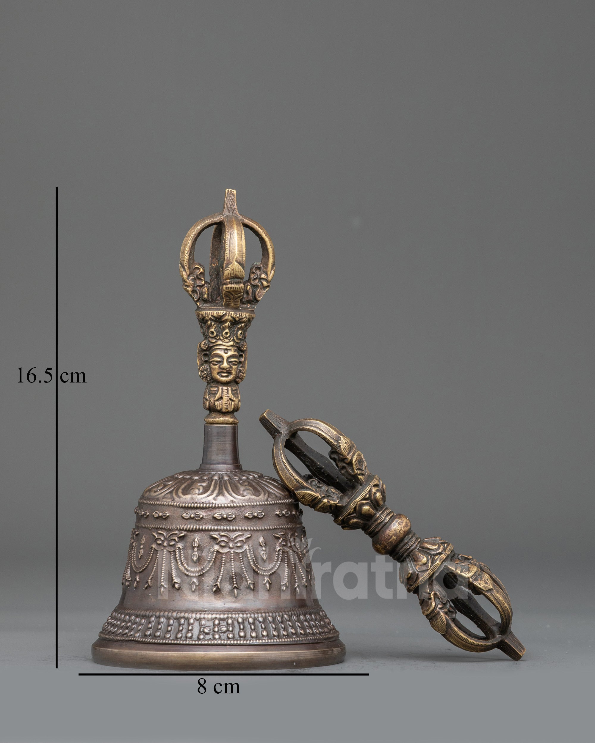 Front view Hand-Carved Tibetan Bell and Vajra Set for Vajrayana meditation rituals