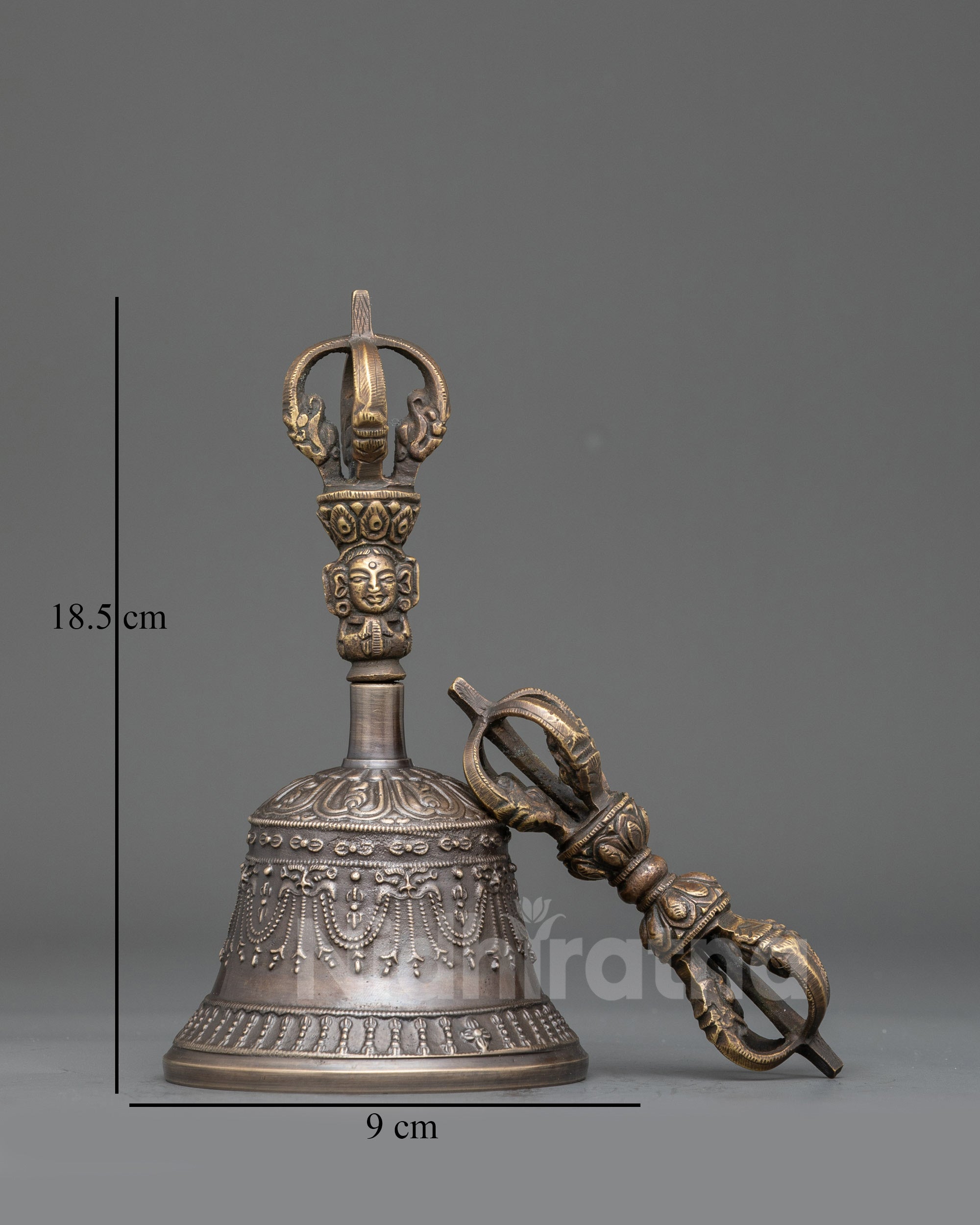 Front view Handcrafted Tibetan Bell & Vajra Set for Vajrayana meditation rituals