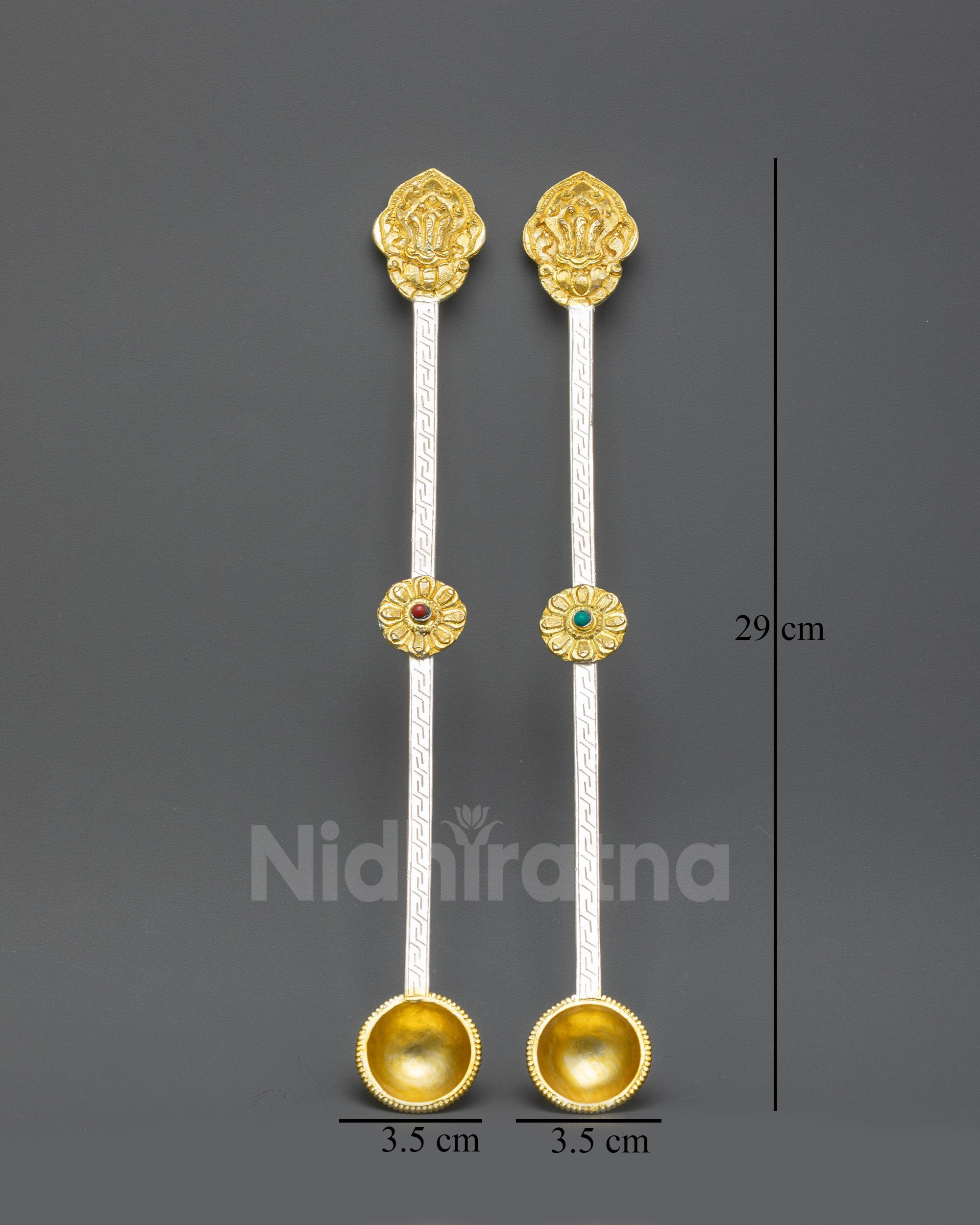 Front view Handmade Tibetan Spoon with Conch Shell engraved handle