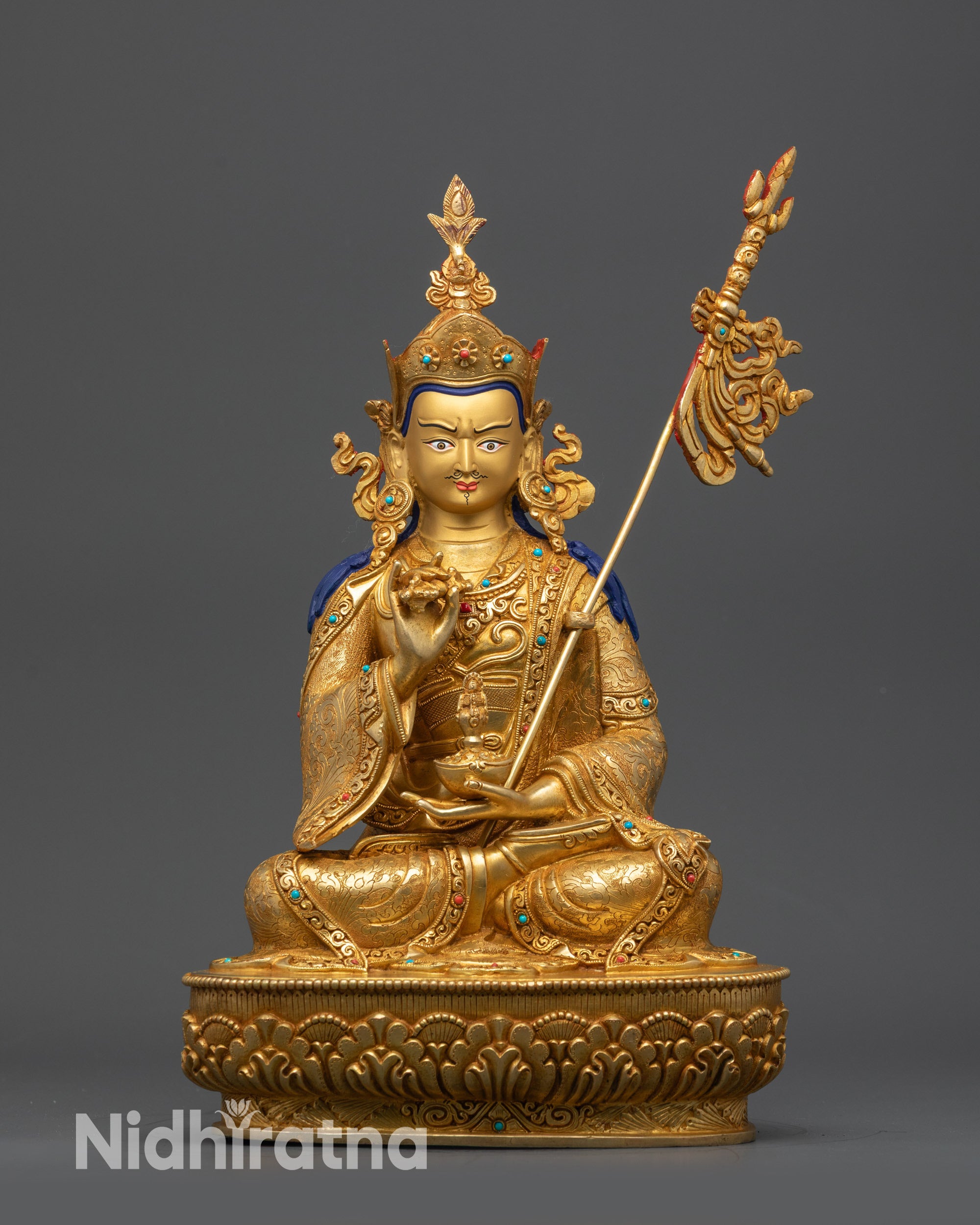 Front view Handmade Tsokye Dorje Statue on lotus pedestal with gold-gilded semi-wrathful face