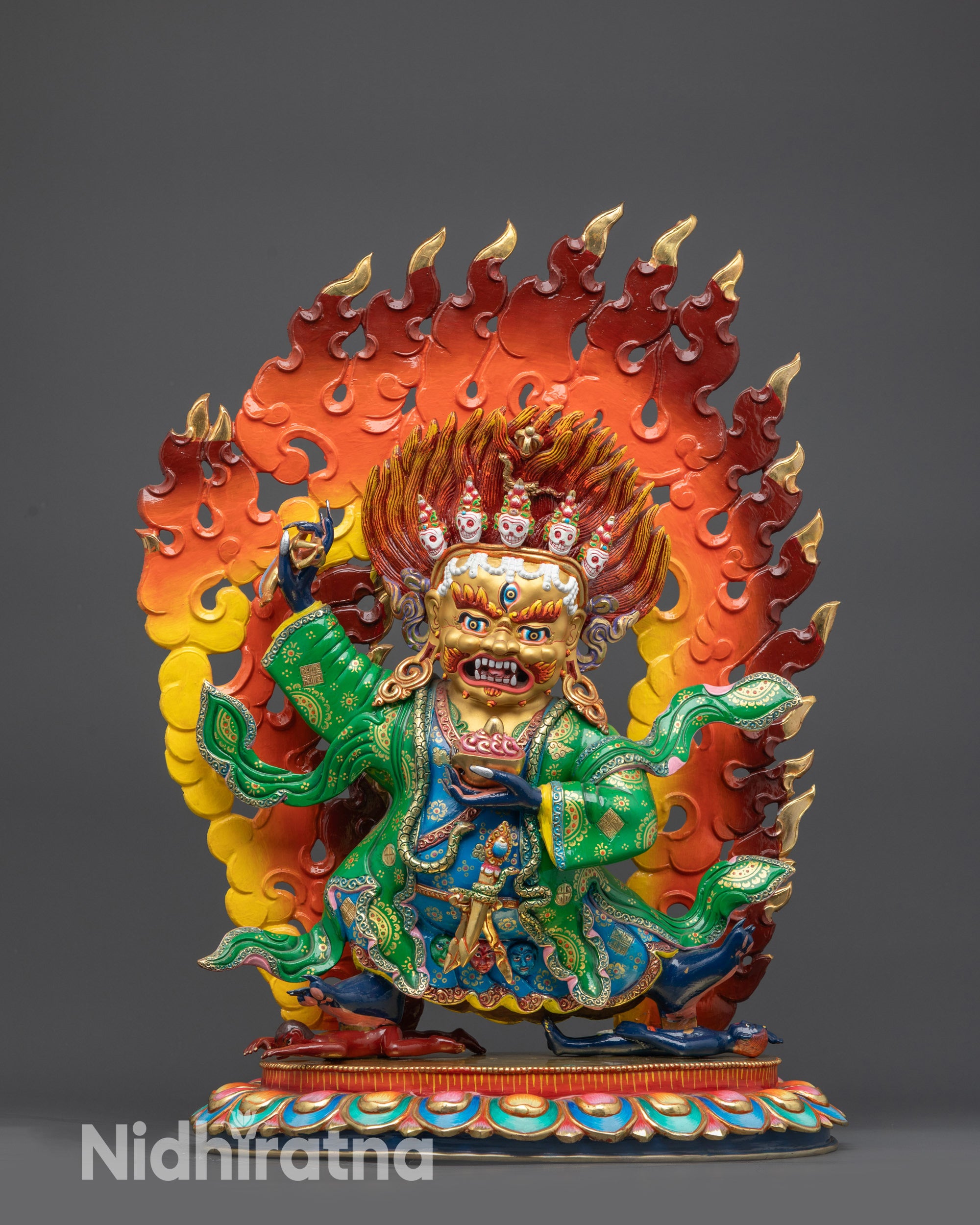 Front view Mahakala Bernagchen Statue 24K Gold-Gilded Wrathful Deity Nepal