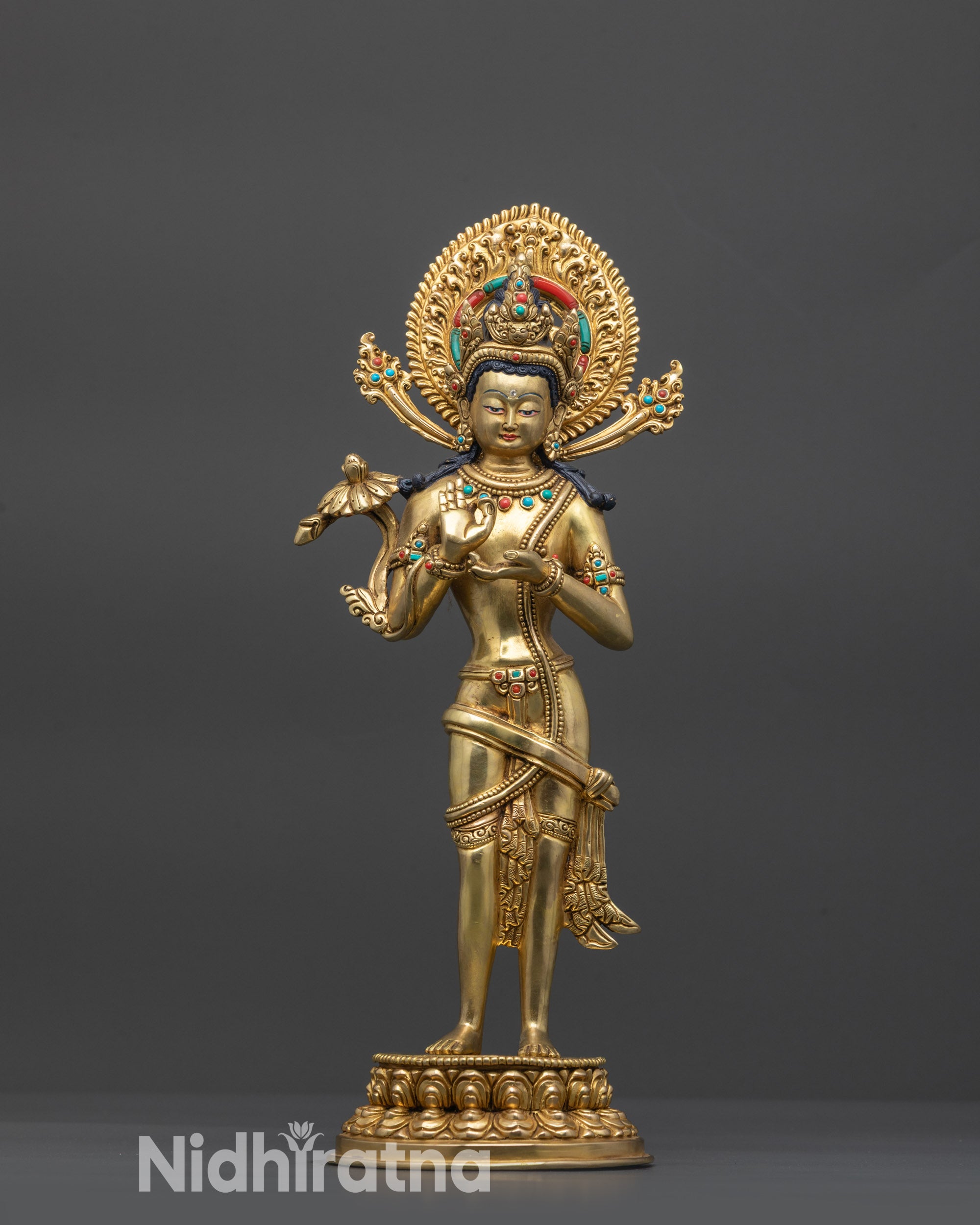 Front view Maitreya from Eight Bodhisattvas set in Abhaya Mudra on lotus seat