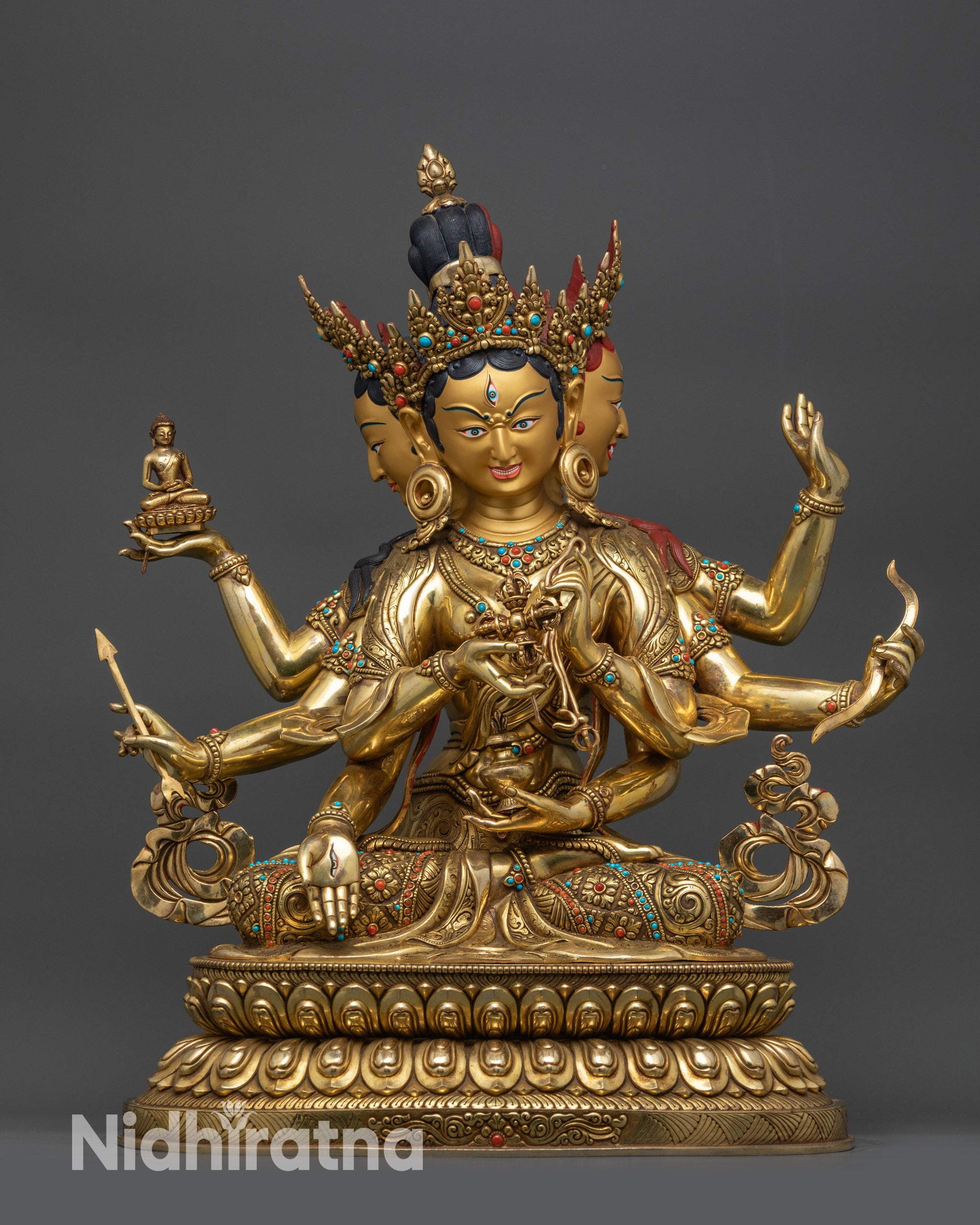 Front view Ushnisha Vijaya Namgyalma statue for Tibetan Buddhist home altar decor