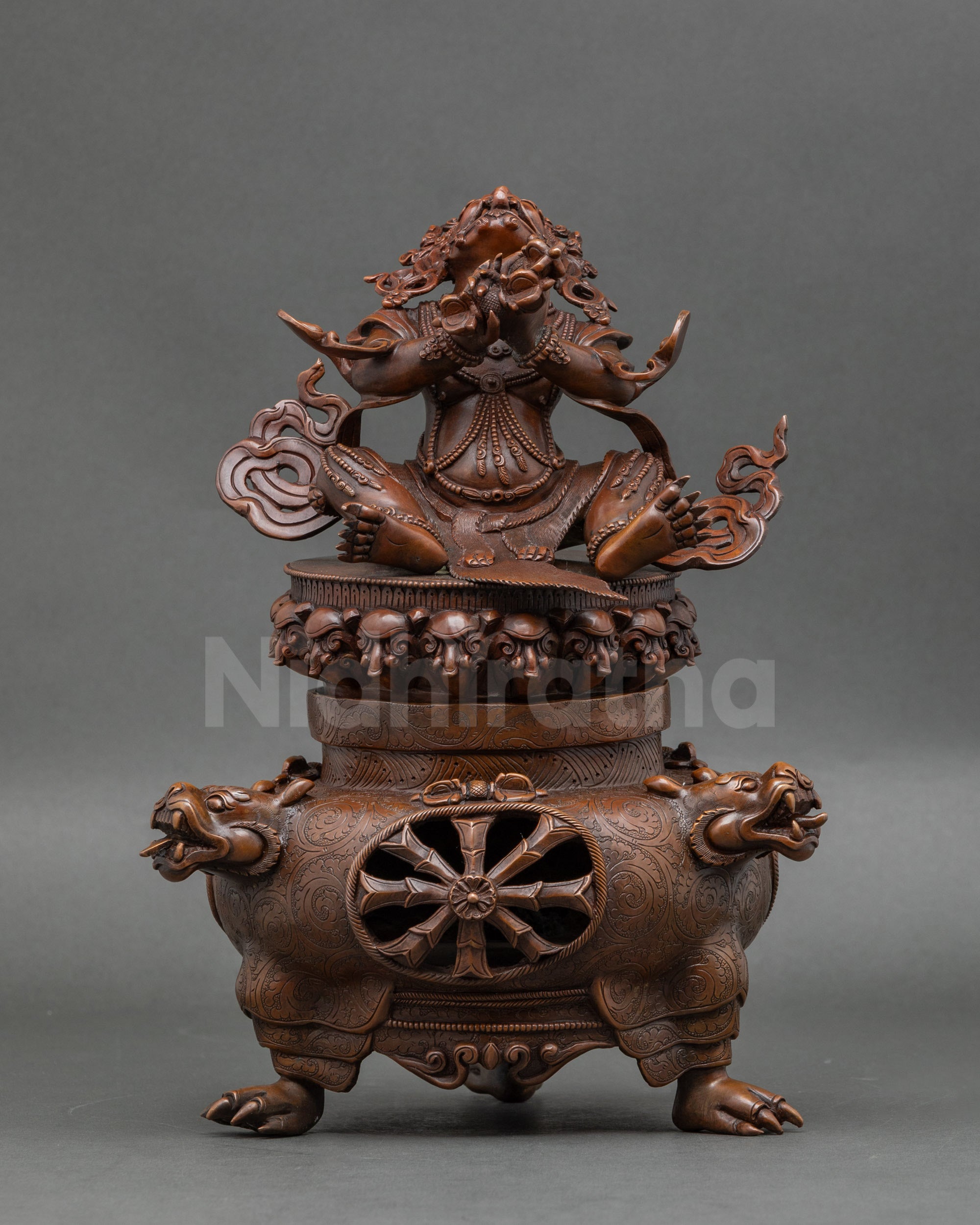 Front view Vajradhaka Statue for Meditation on incense burner base, handmade Nepalese