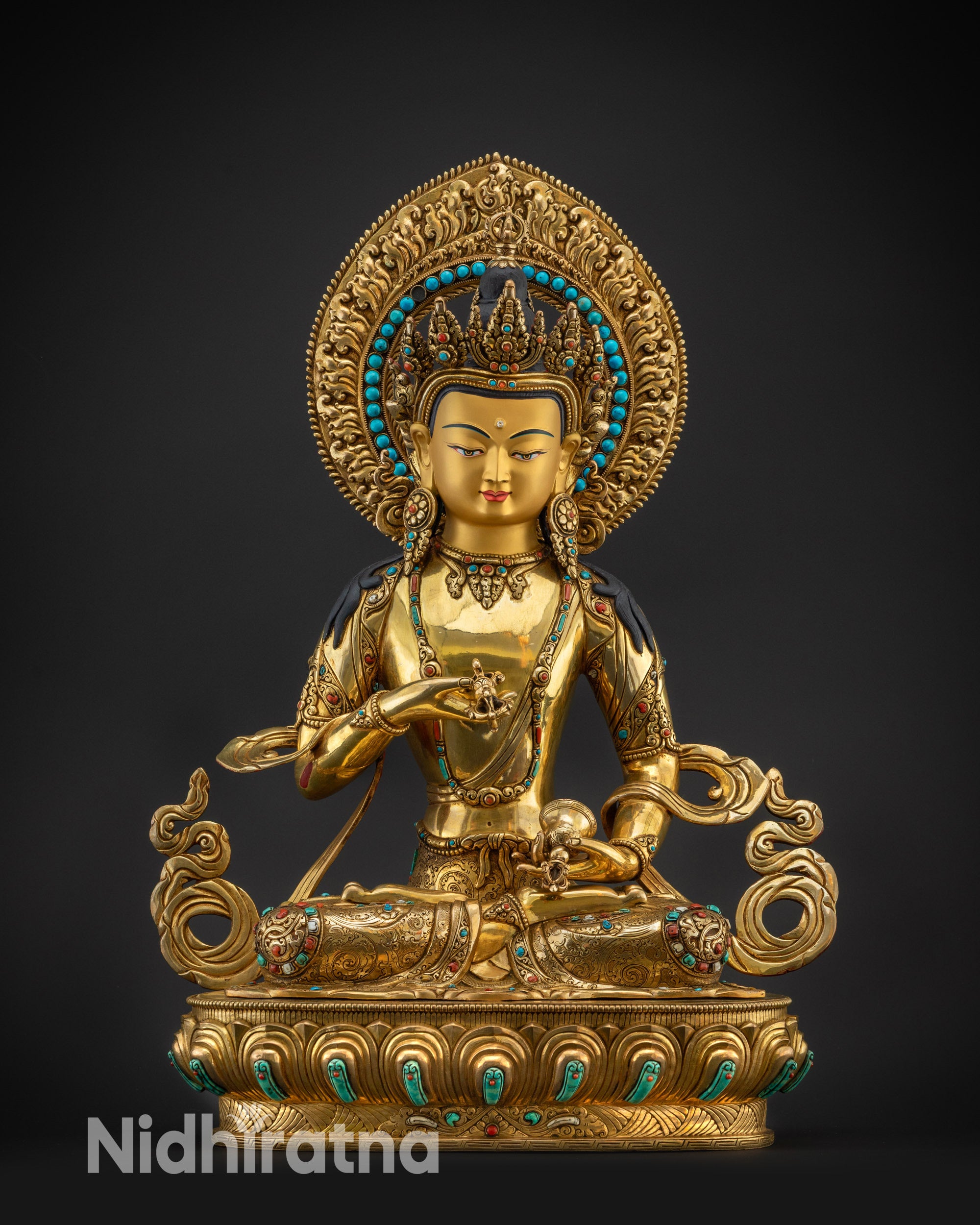 Front view Vajrasattva Dorje Sempa statue with five jeweled crown and halo