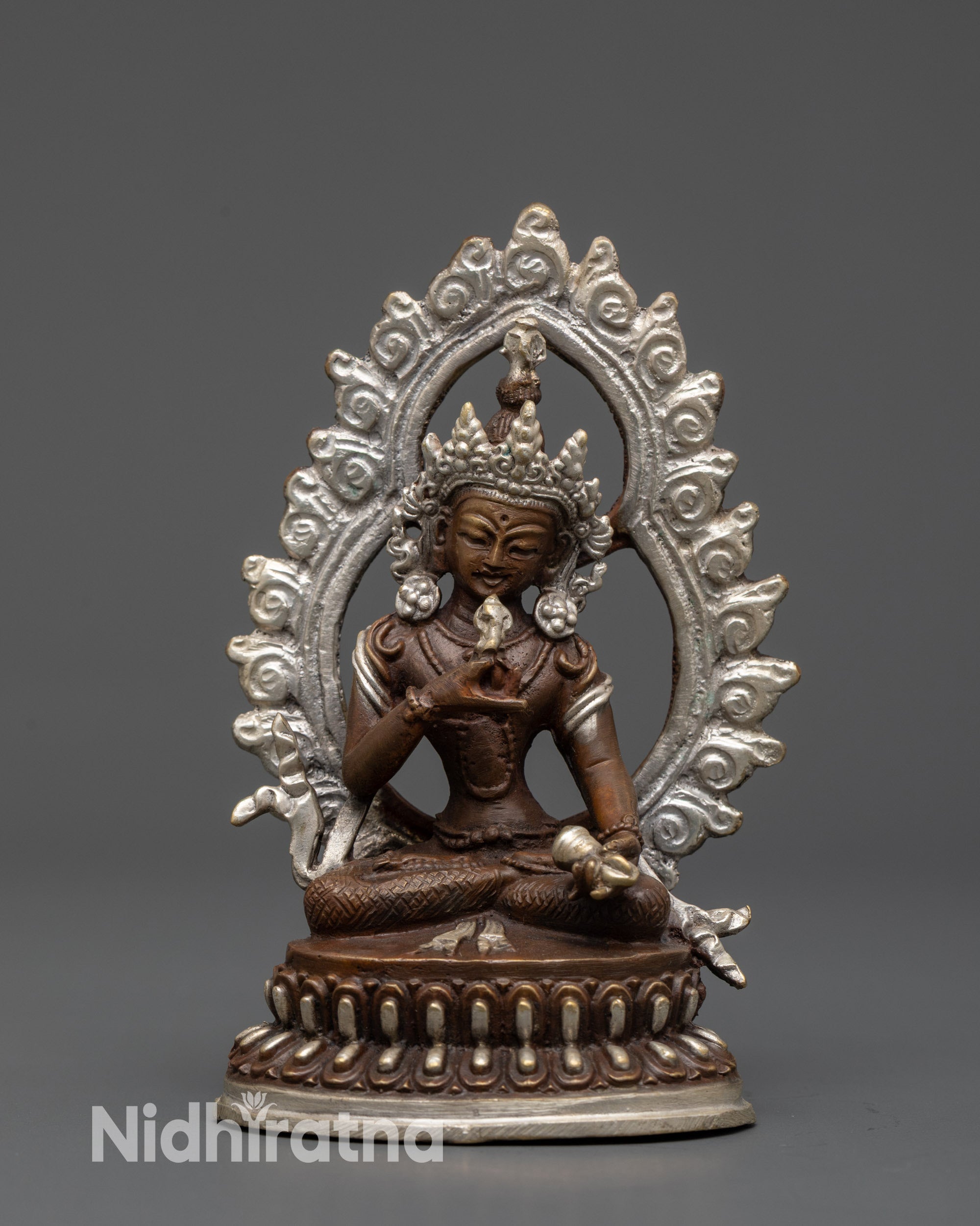 Front view Vajrasattva statue machine-made copper with silver plating and halo