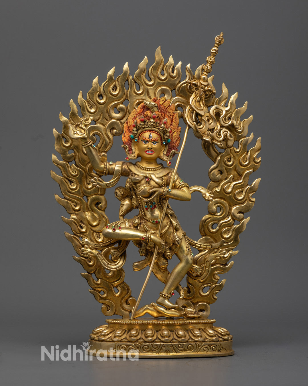 Front view gold-gilded Troma Nagmo statue 30.5cm for Vajrayana tantric rituals