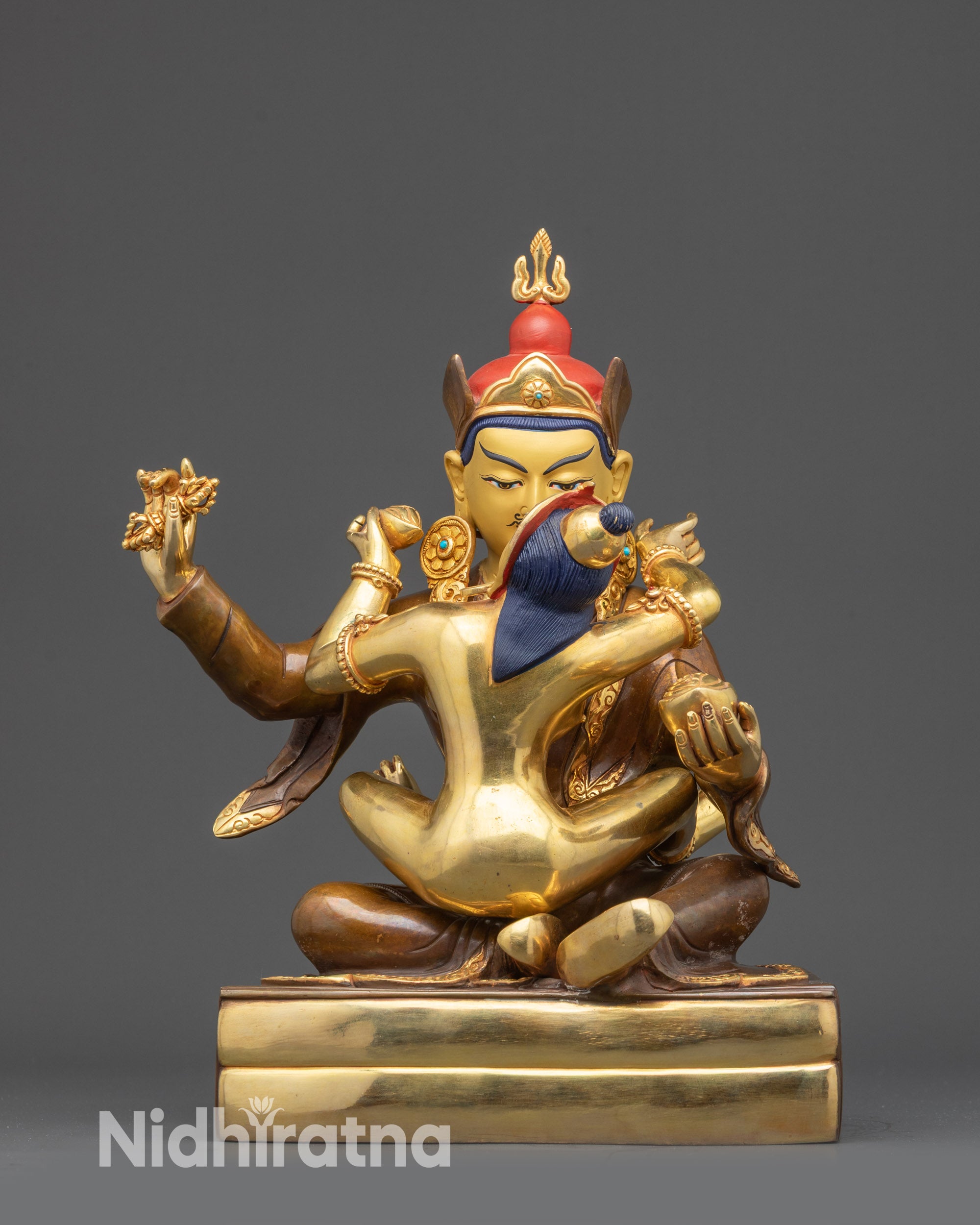 Front view of 12-inch Deva Guru Rinpoche Yab-Yum statue, Nepalese artisan-crafted