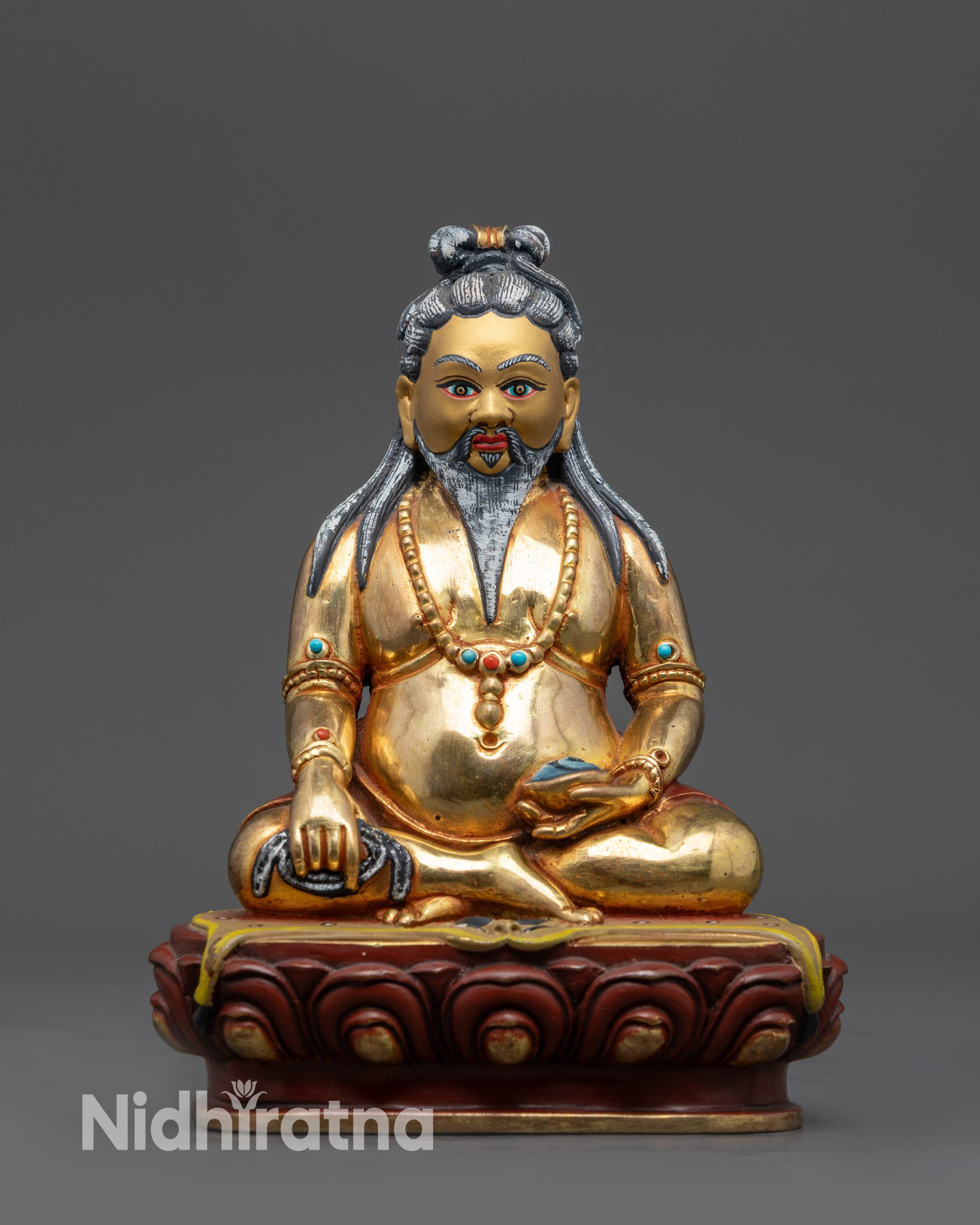 Front view of Mahasiddha Thangtong Gyalpo Statue 24K Gold-Gilded Himalayan Art