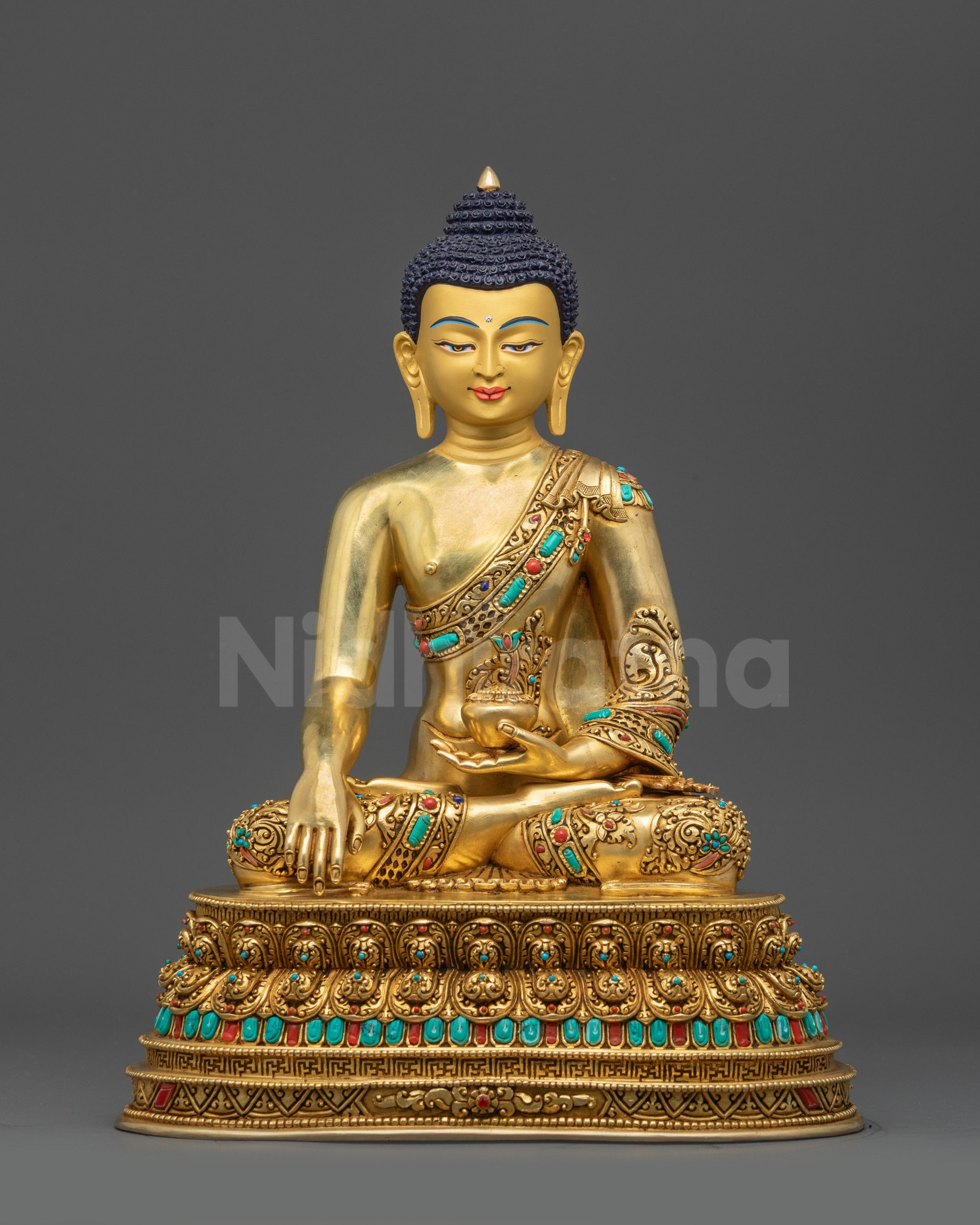 Front view of Siddhartha Gautama Buddha Shakyamuni statue for home altar meditation