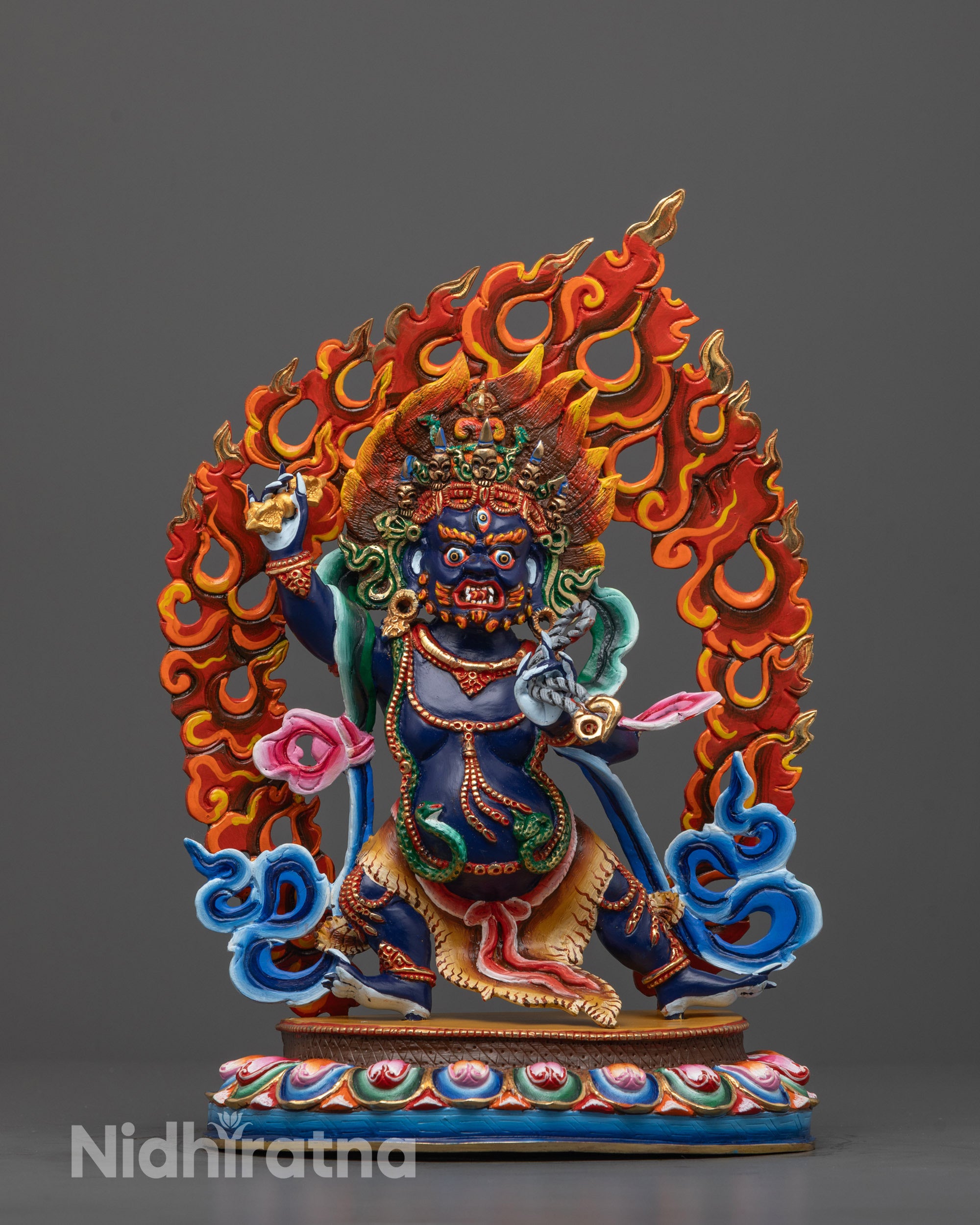 Full-View Vajrapani Statue on Lotus Base with Blue Body
