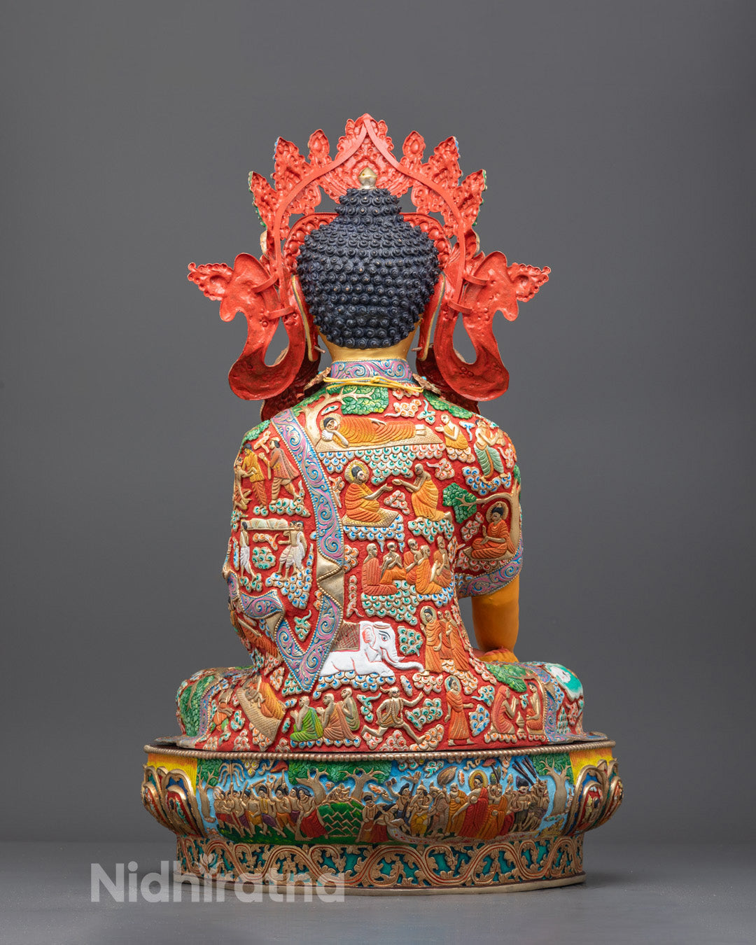 Jowo Rinpoche Buddha Statue with rich detailing, lotus base, and luminous 24k gold fire gilding on oxidized copper.