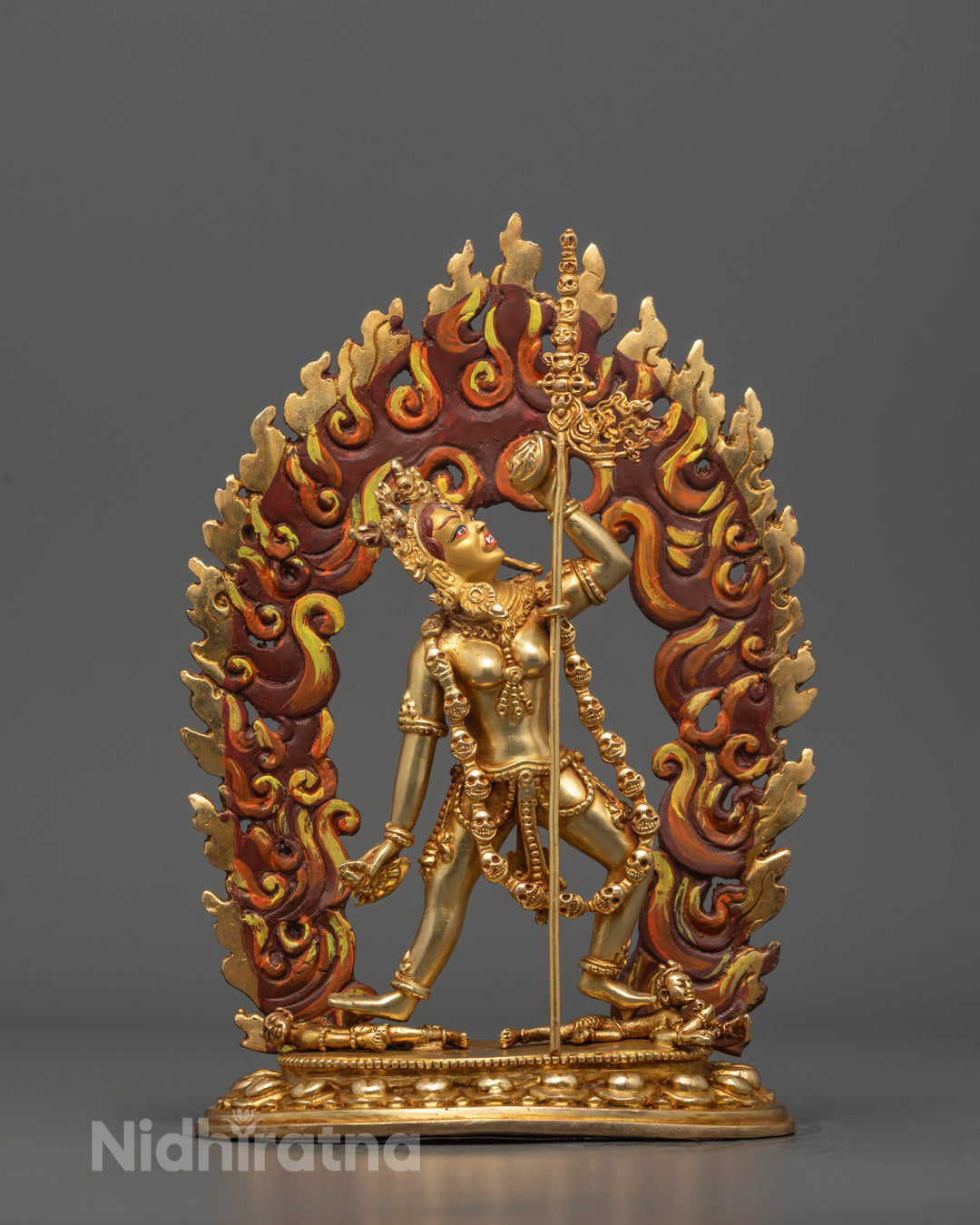 Full-image of Hand-carved Vajrayogini Dakini Sculpture standing on lotus seat