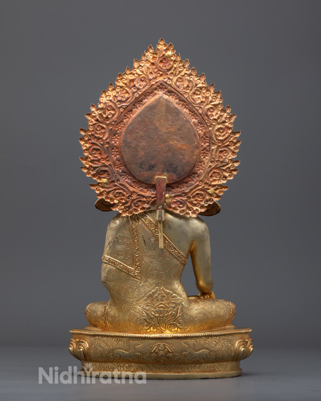 Nepalese Handcrafted Shakyamuni Buddha Statue with Radiant Gold Finish and Sacred Symbolism for Altar Use