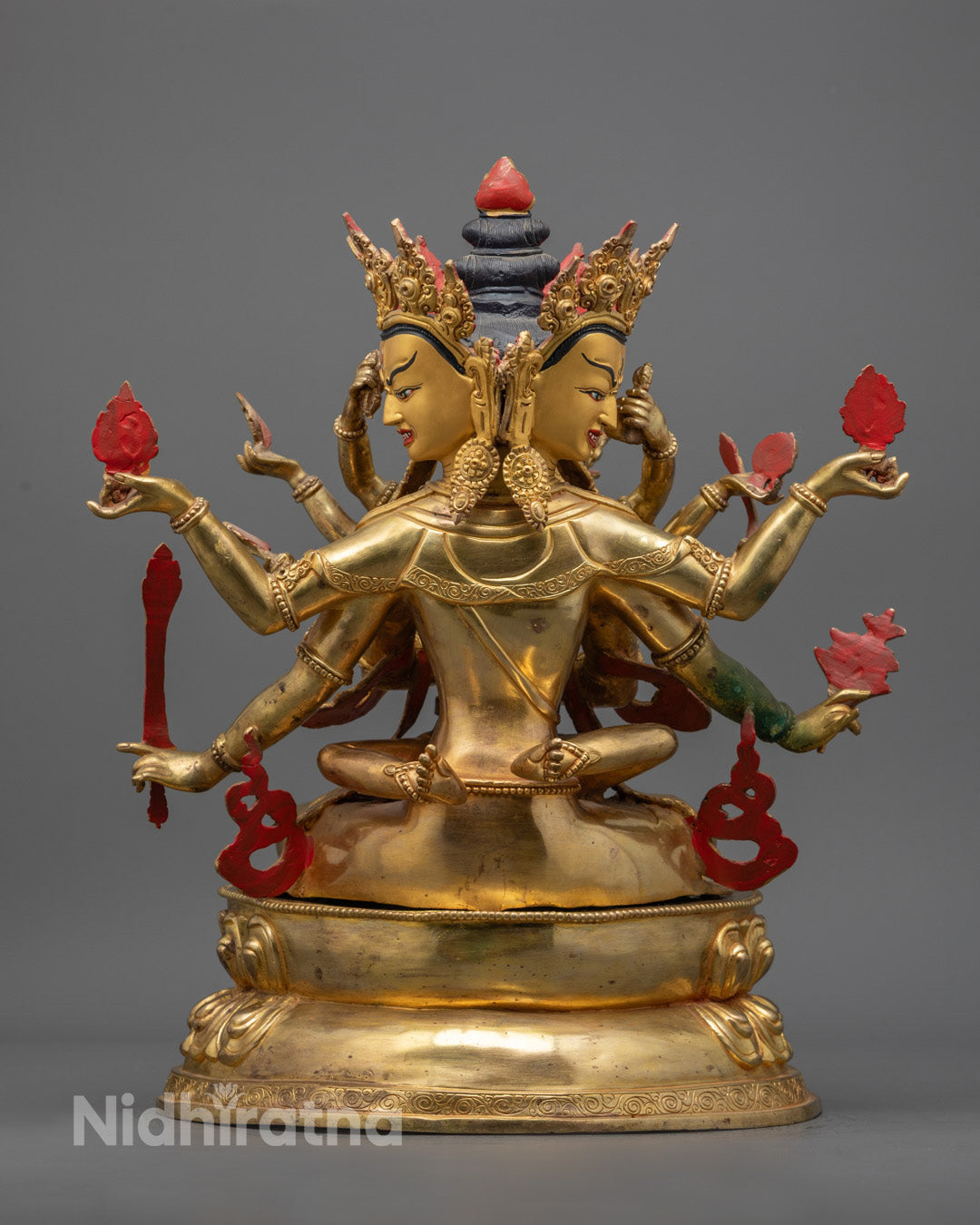 Guhyasamaja Tantric Deity Statue – Radiant 24k Gold Finish with Multi-Color Paint and Sacred Ornamentation