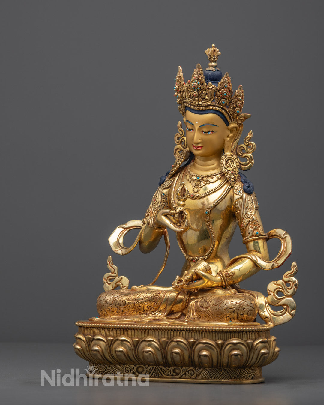 Full View of Vajrasattva Buddha Statue in Meditation Pose – Traditional Lost Wax Copper Sculpture