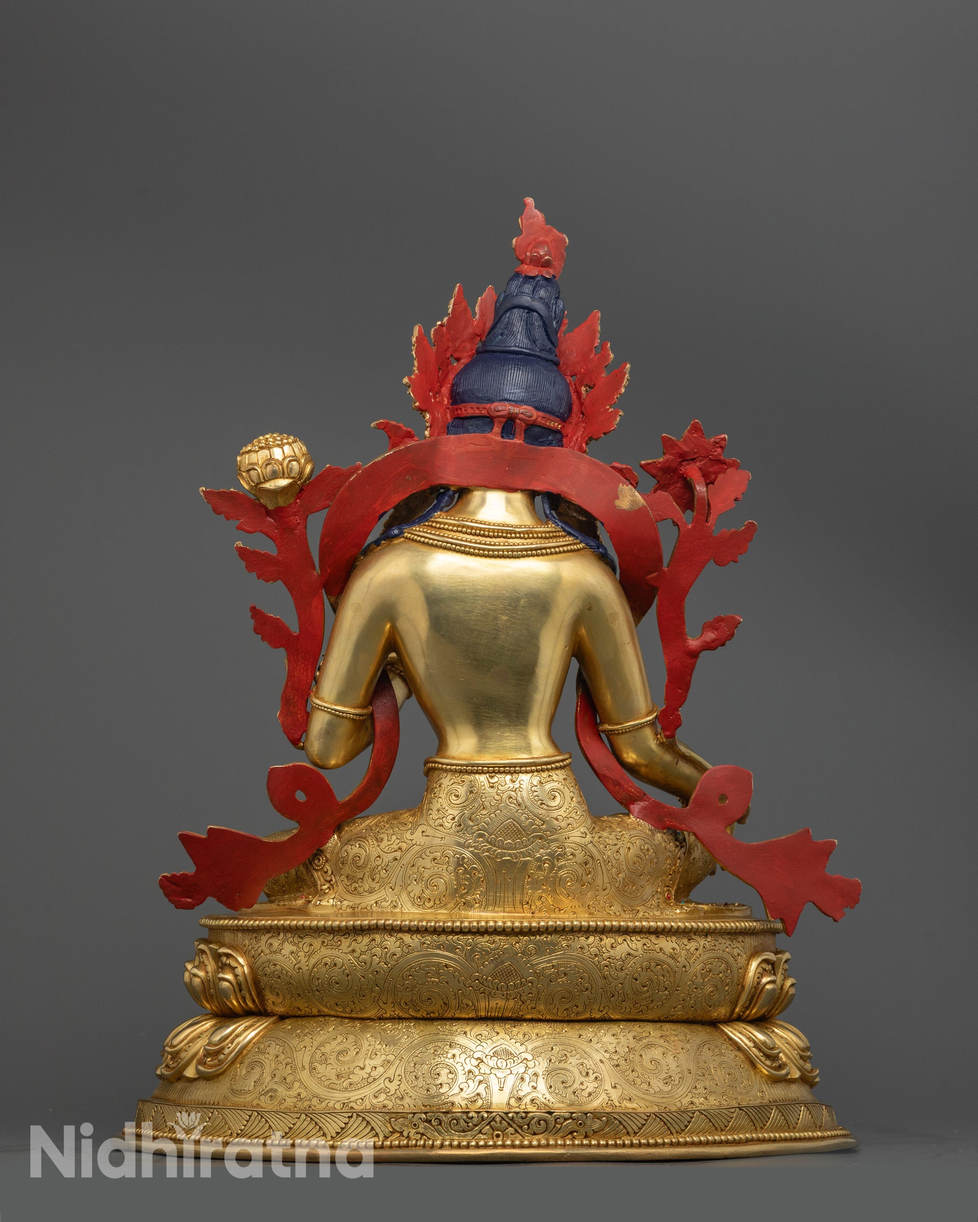 Full image of Green Tara Buddhist Statue handmade in Nepal with lost wax method