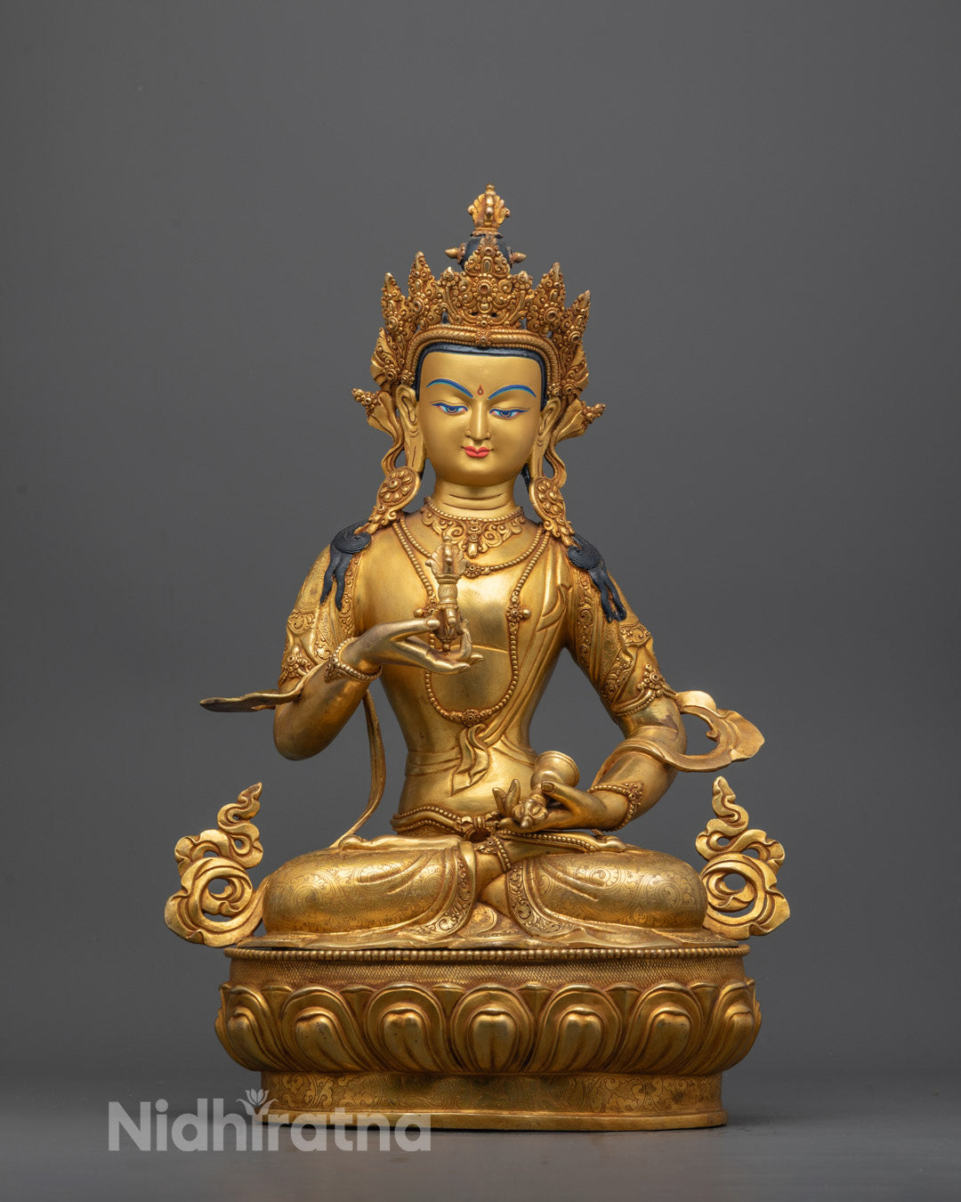 Full image of Hand-carved Vajrasattva Statue gilded with 24k gold holding vajra