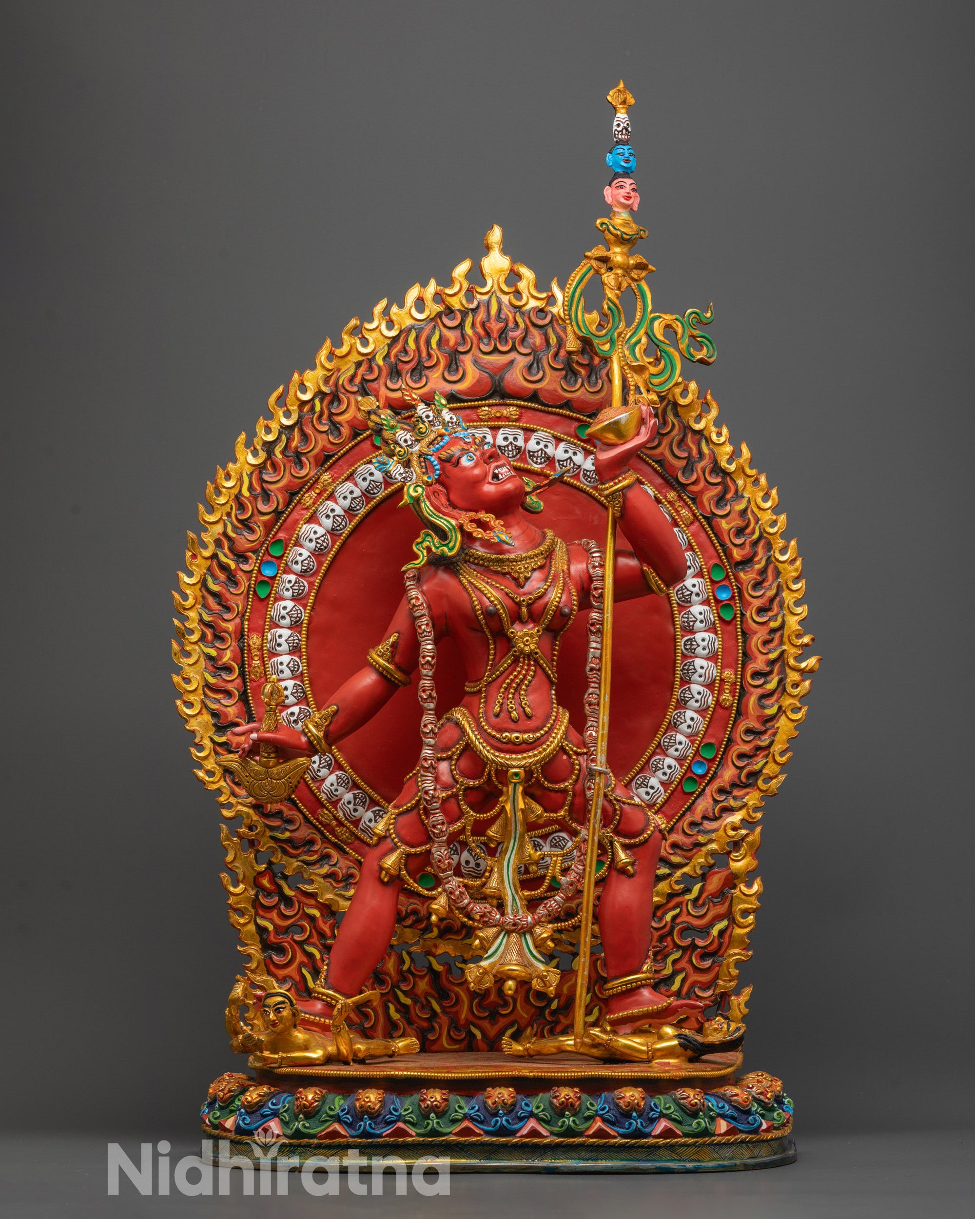 Full image of Hand-carved Wrathful Vajrayogini Statue with red acrylic body and third eye face