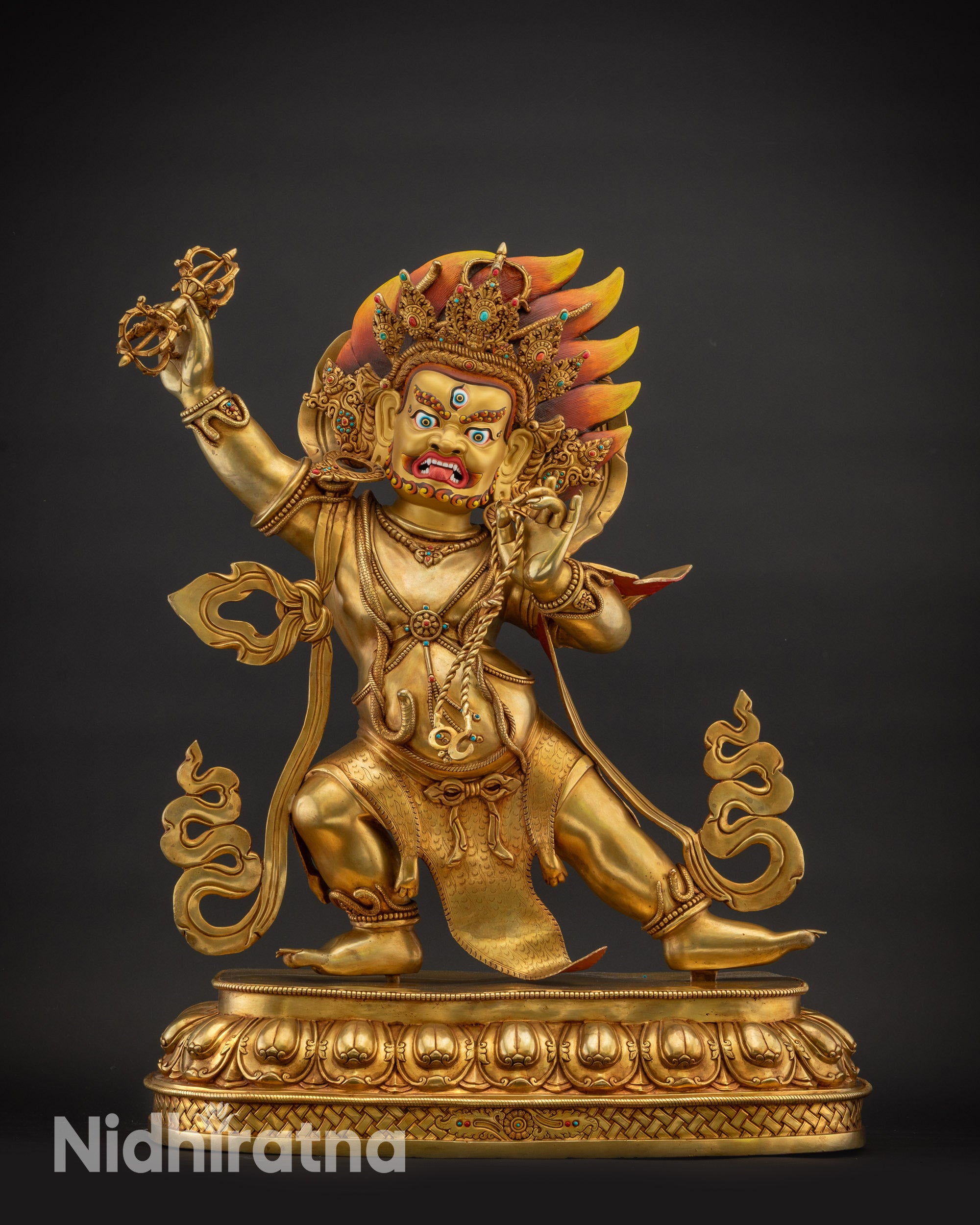 Full view of 36" Chana Dorje Vajrapani Statue with lotus seat and halo