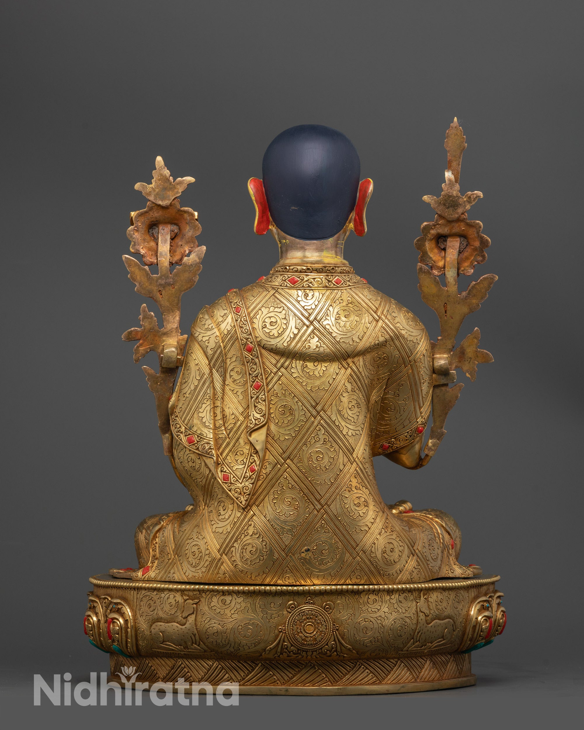Full view of Je Tsongkhapa Statue seated on lotus base, crafted with Kalash